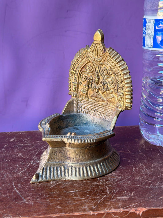 Vintage Indian Brass Gajalakshmi Incense Burner Dhoop Dani Hindu Altar 5"