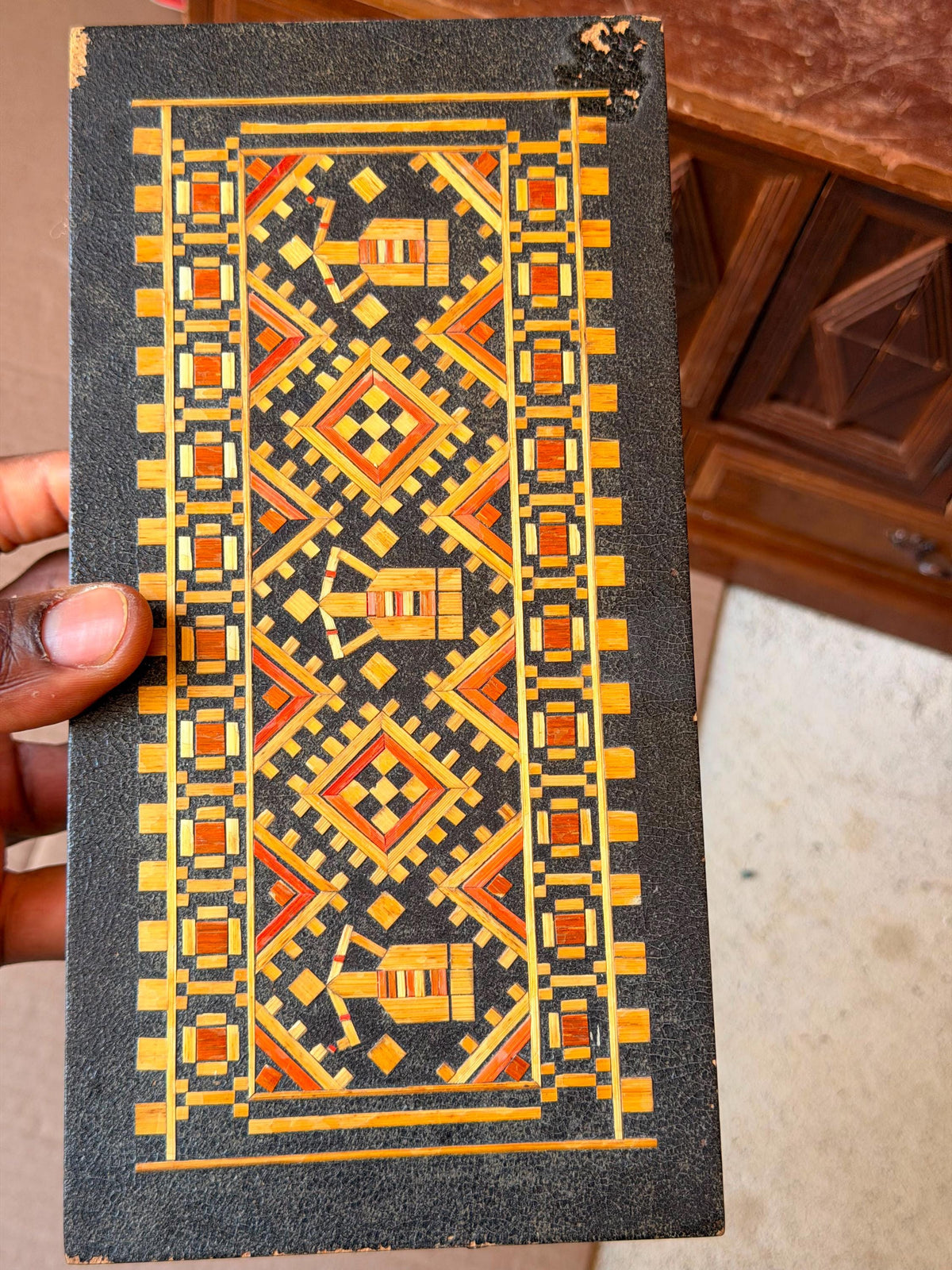 Vintage Ukrainian Straw Marquetry Box - Eastern European Folk Art Case 9.5"