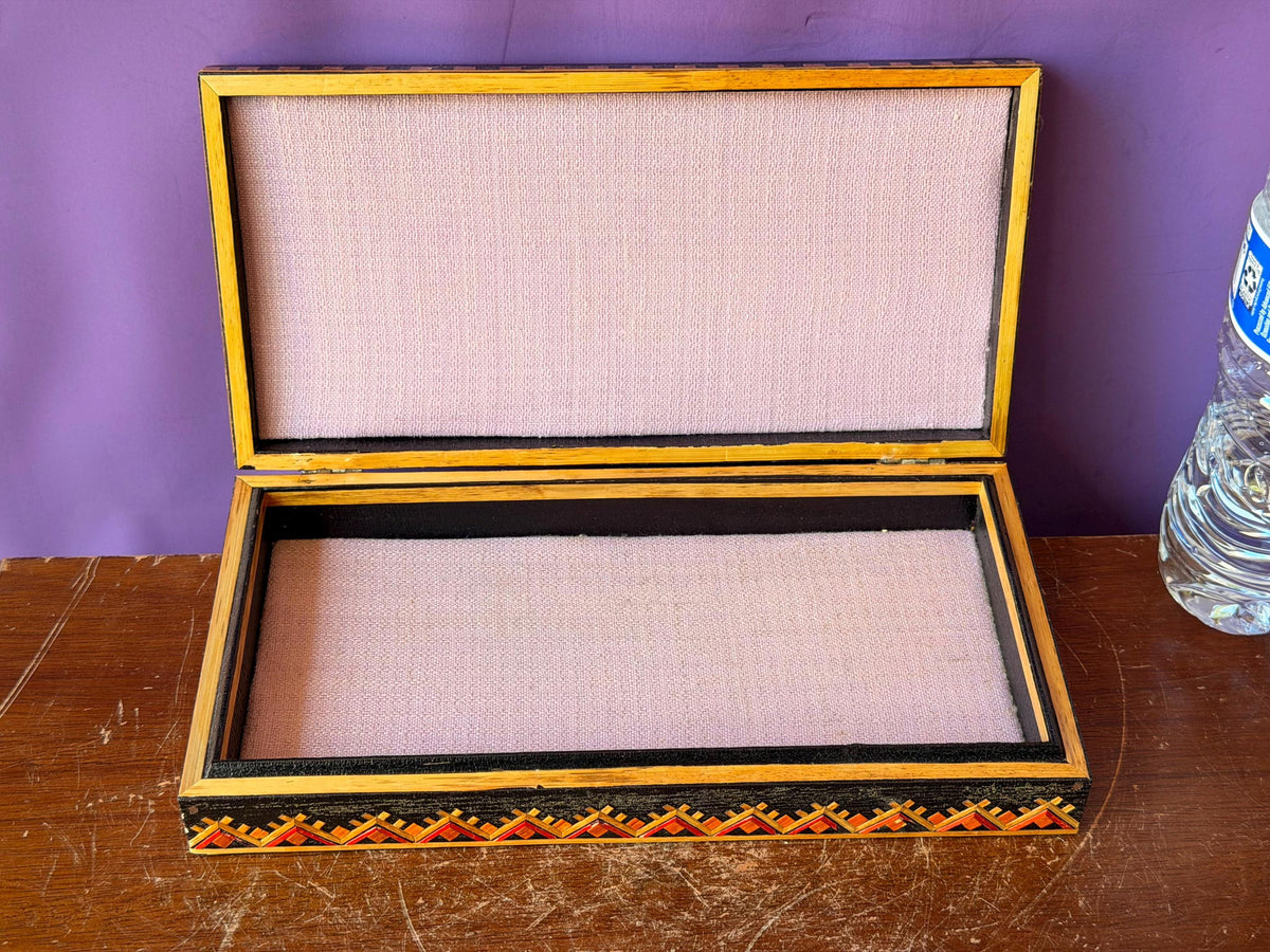 Vintage Ukrainian Straw Marquetry Box - Eastern European Folk Art Case 9.5"