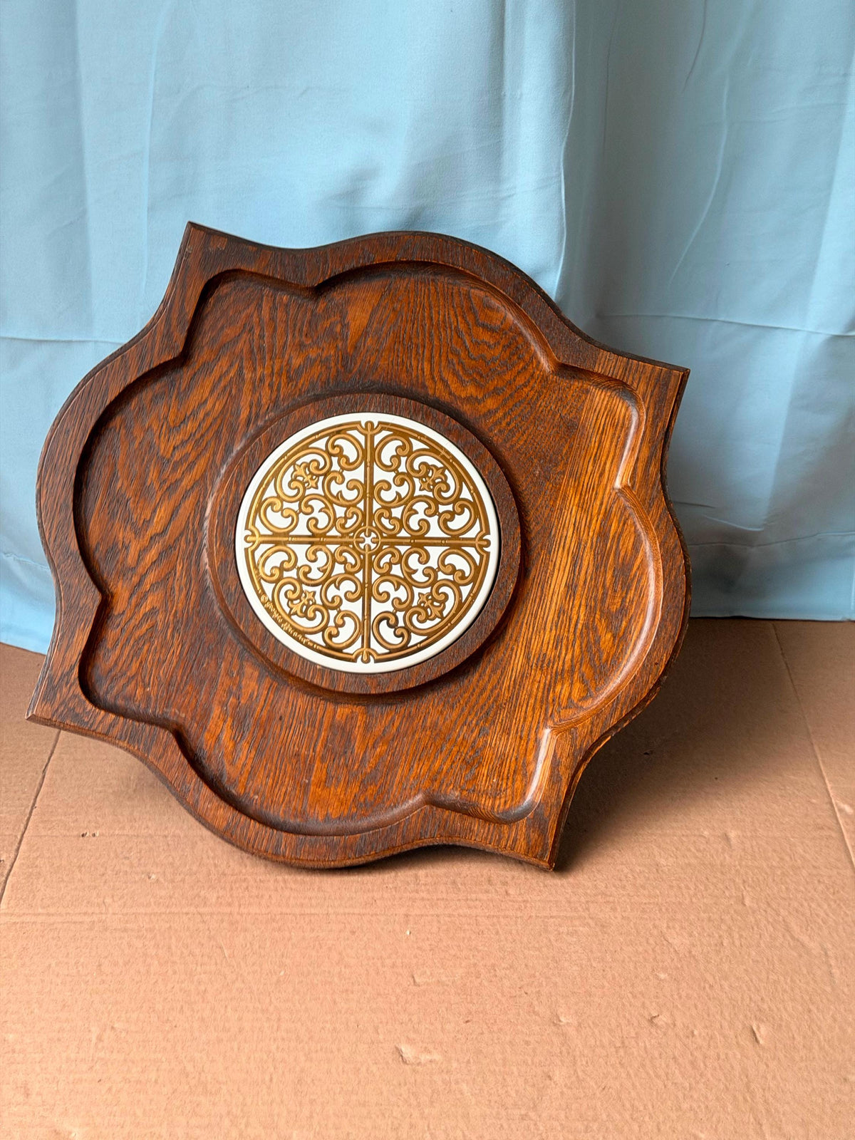 Vintage Georges Briard Mid Century Wooden Serving Tray Tile Inlay Cheese Board