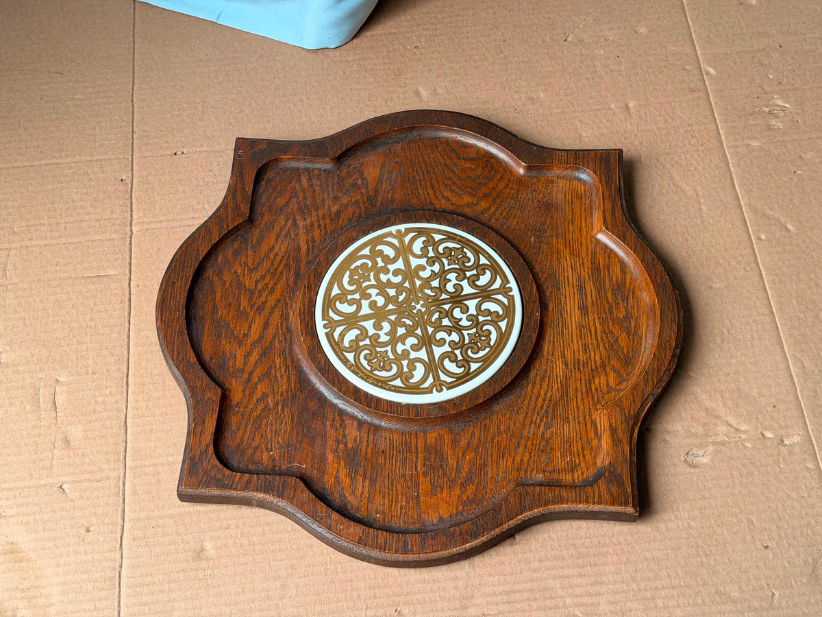 Vintage Georges Briard Mid Century Wooden Serving Tray Tile Inlay Cheese Board