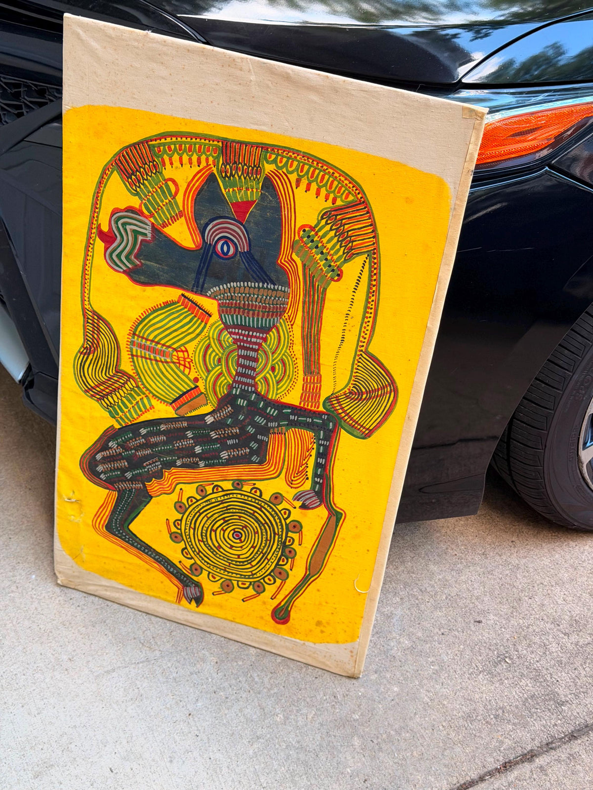 Vintage Osogbo Batik Painting Large African Textile Art Spirit Animal 32"