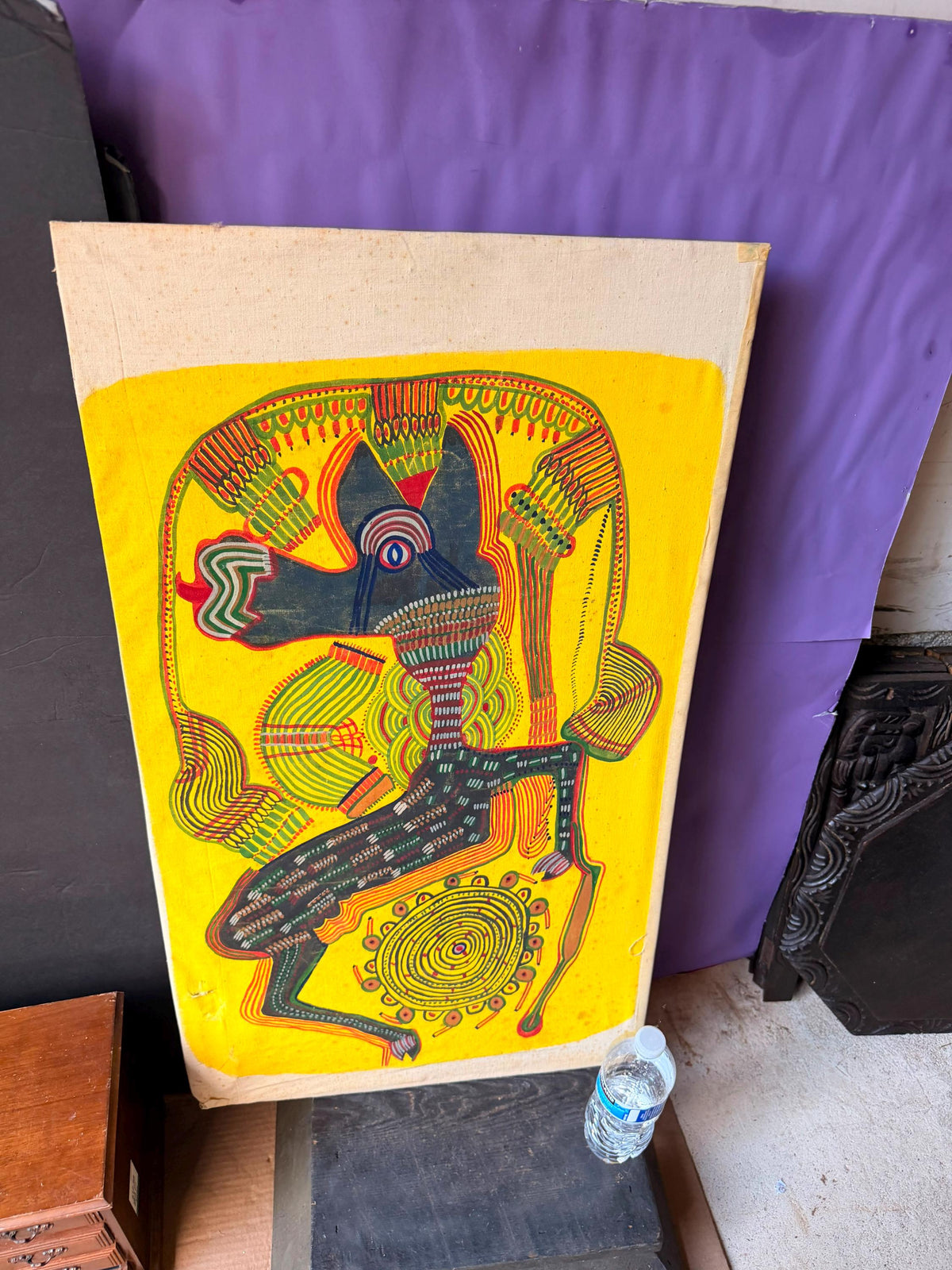 Vintage Osogbo Batik Painting Large African Textile Art Spirit Animal 32"