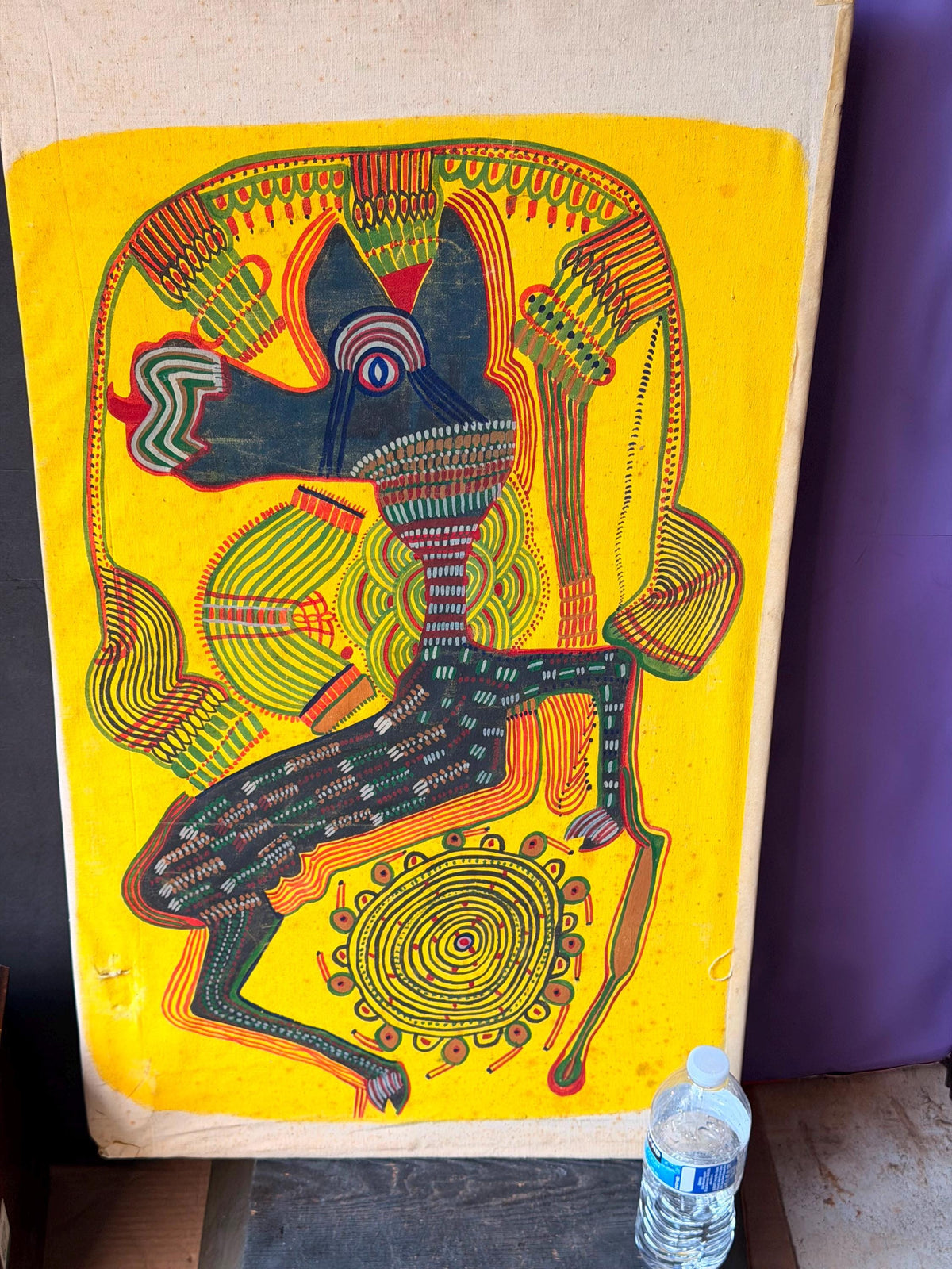Vintage Osogbo Batik Painting Large African Textile Art Spirit Animal 32"