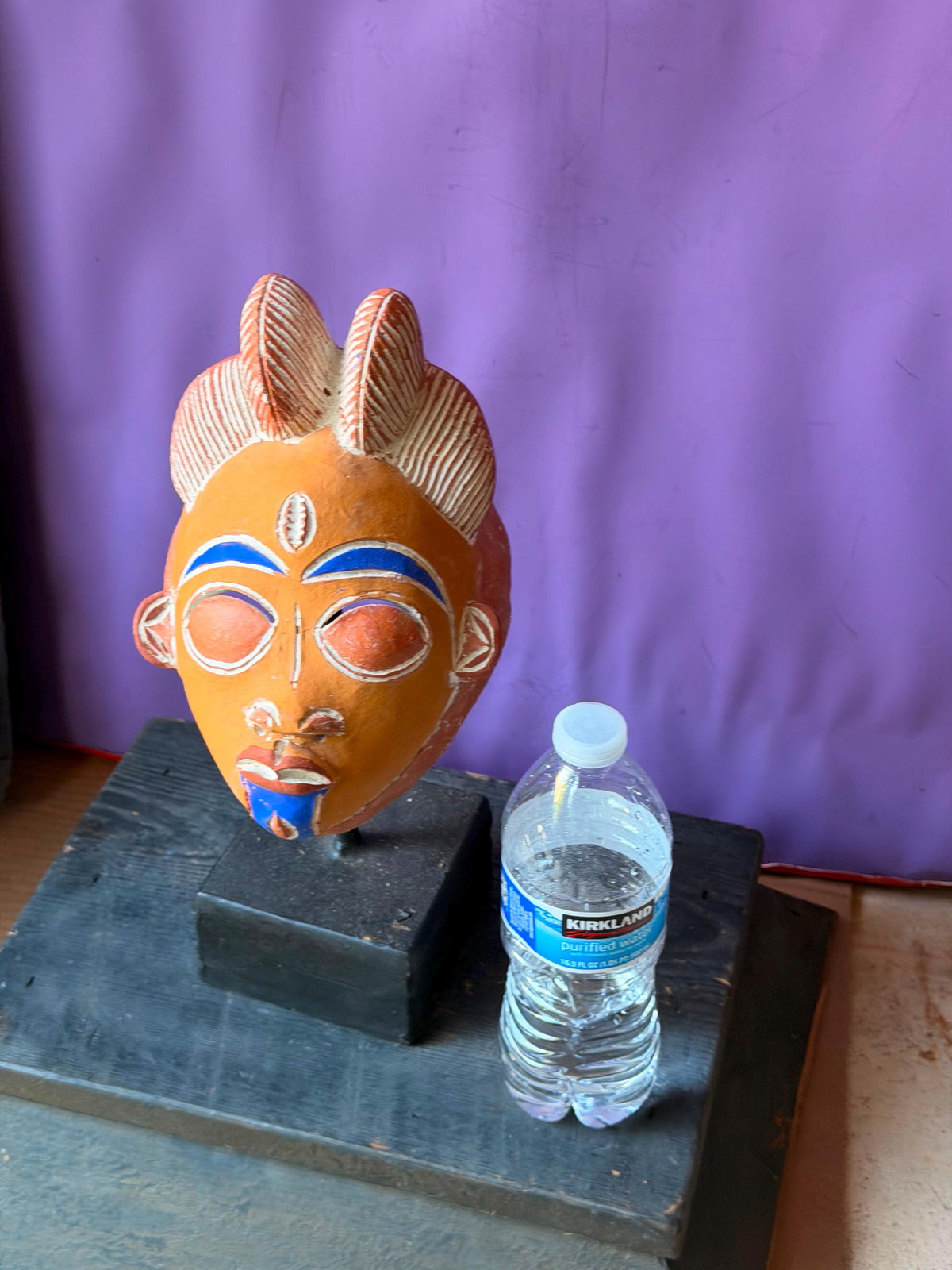 Vintage African Terracotta Punu Mask - Painted Clay Tribal Art 8"
