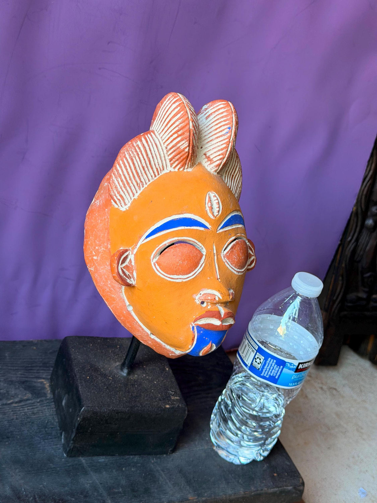 Vintage African Terracotta Punu Mask - Painted Clay Tribal Art 8"