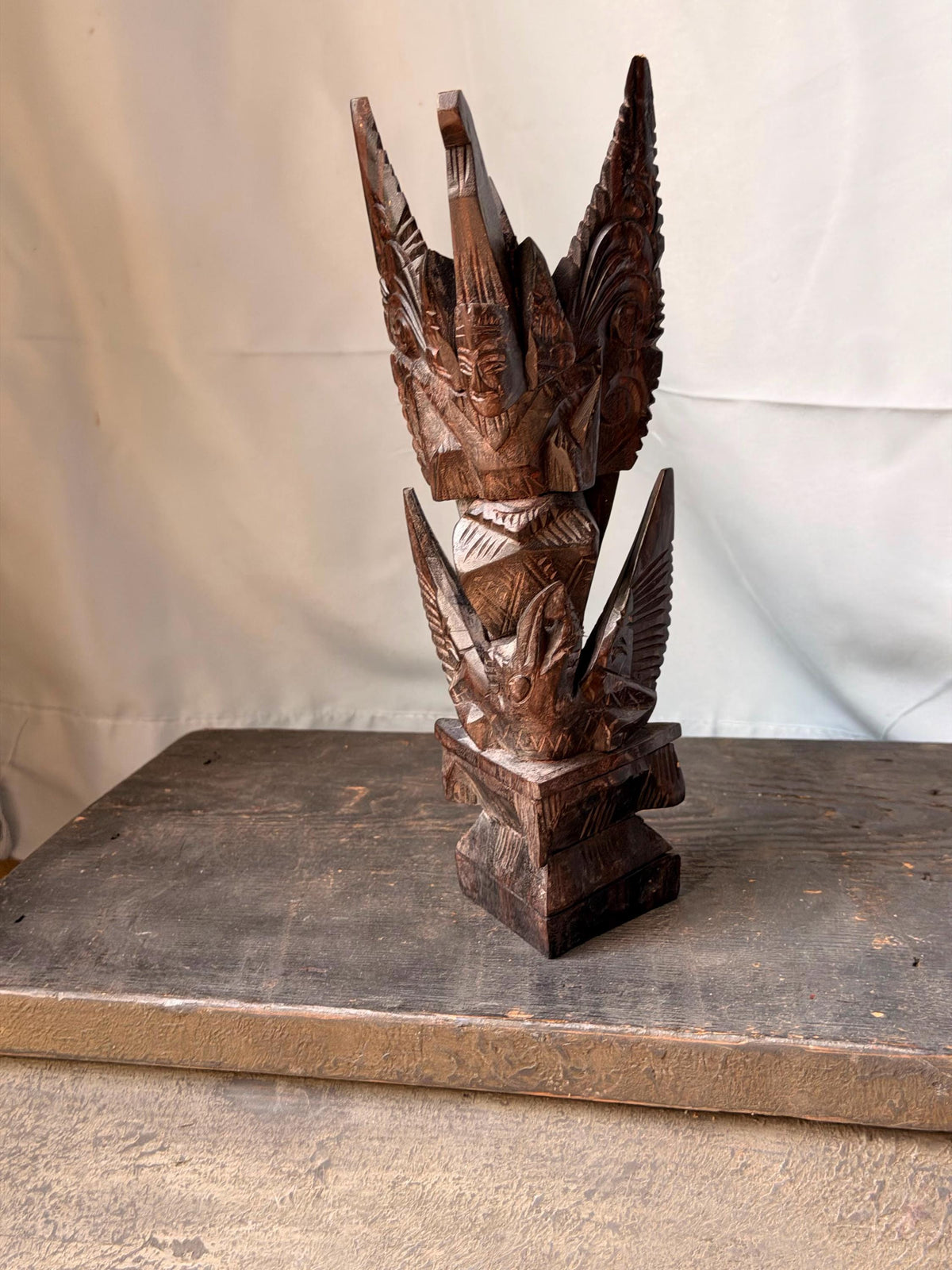 Vintage Balinese Hand Carved Ebony Winged Garuda Deity Indonesian Statue Art