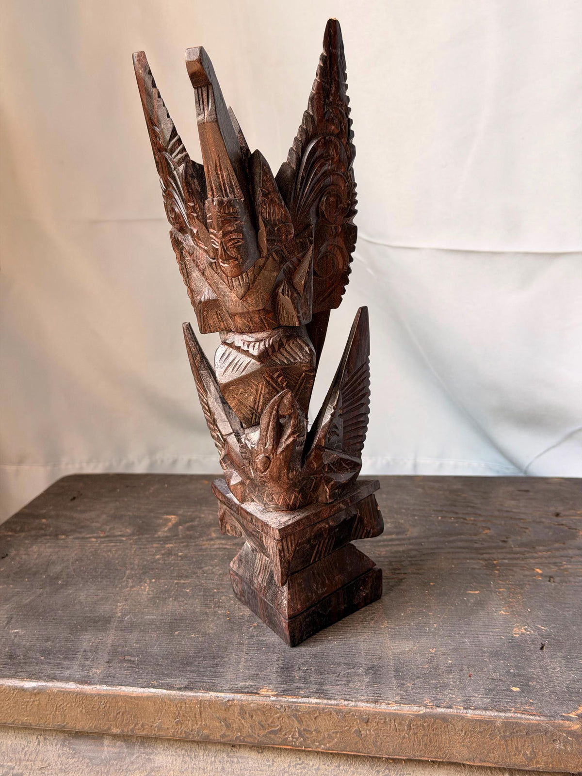 Vintage Balinese Hand Carved Ebony Winged Garuda Deity Indonesian Statue Art