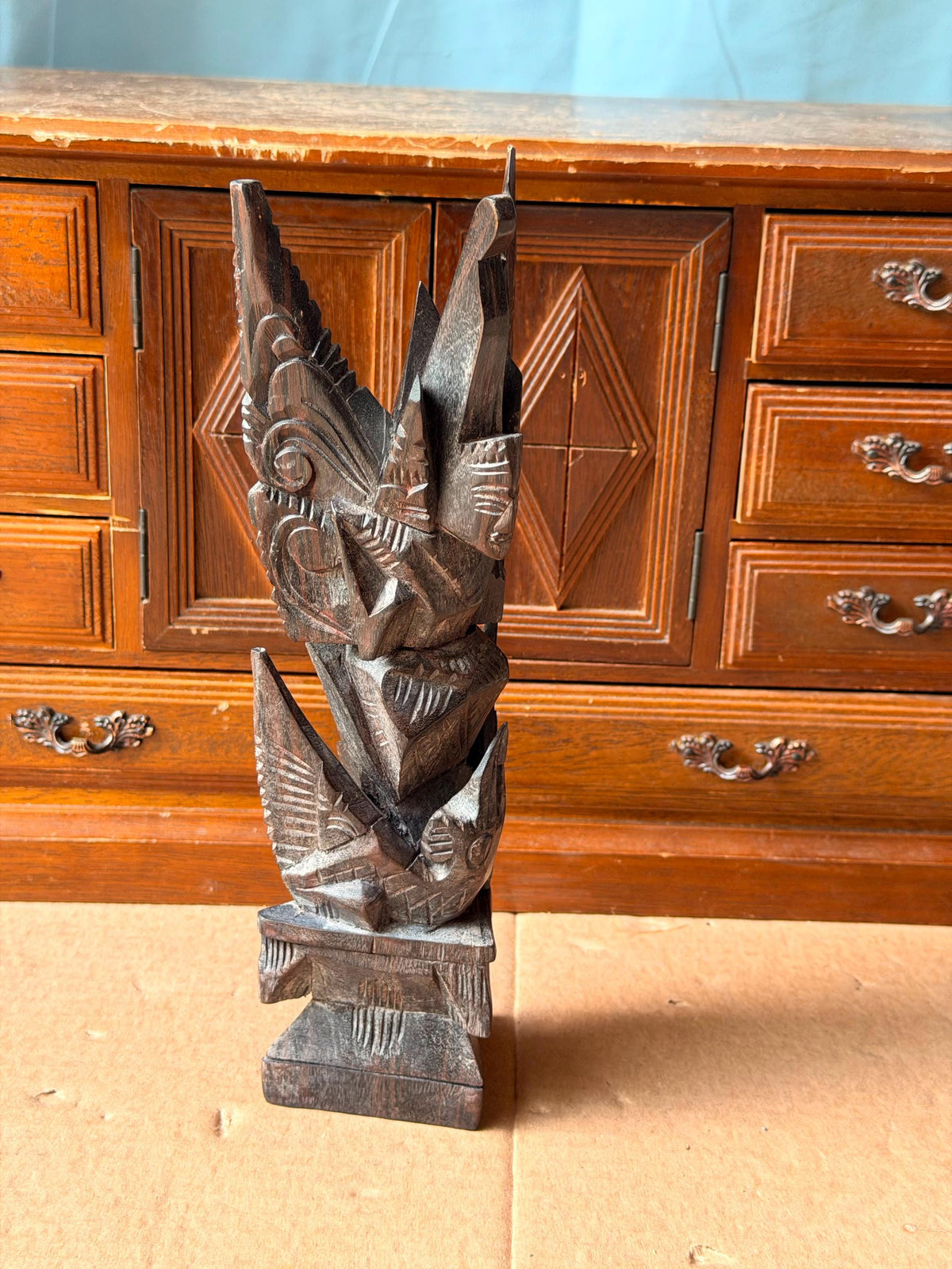 Vintage Balinese Hand Carved Ebony Winged Garuda Deity Indonesian Statue Art