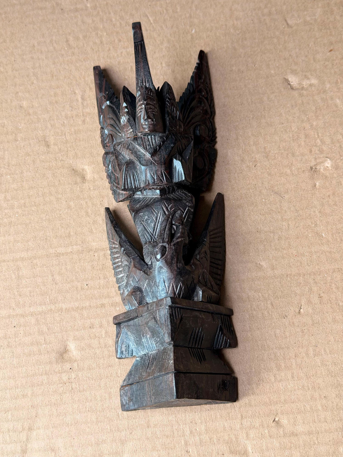 Vintage Balinese Hand Carved Ebony Winged Garuda Deity Indonesian Statue Art