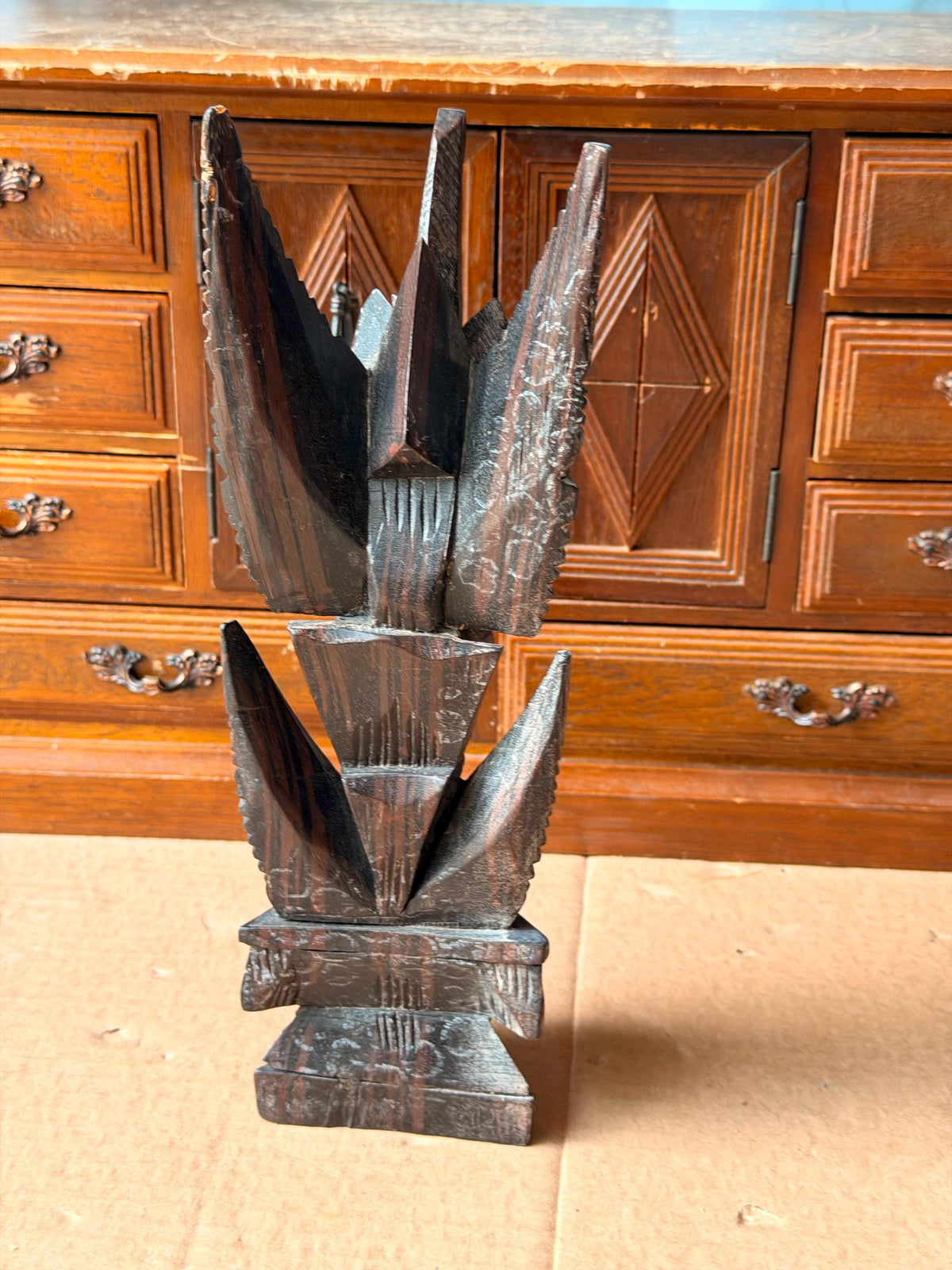Vintage Balinese Hand Carved Ebony Winged Garuda Deity Indonesian Statue Art