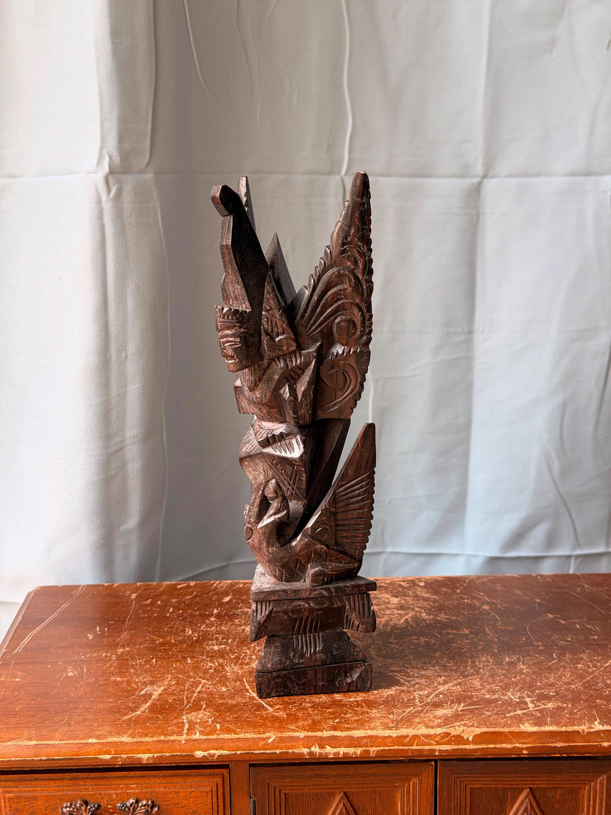 Vintage Balinese Hand Carved Ebony Winged Garuda Deity Indonesian Statue Art