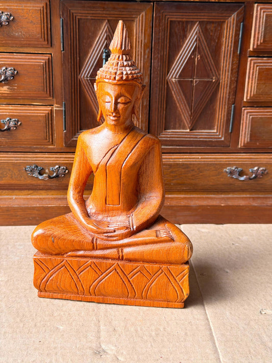 Vintage Thai Carved Wood Buddha Statue - Meditating Seated Dhyana Mudra