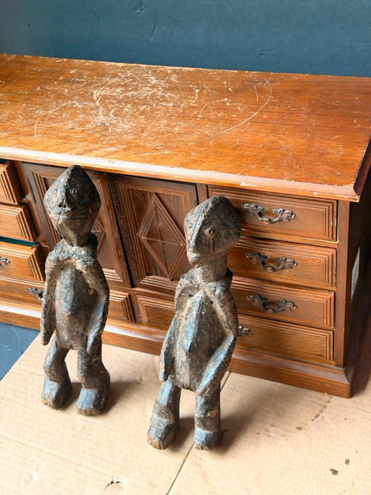 Vintage African Wood Chamba Ancestor Figures Set of 2 Nigeria Tau Sculptures 10"