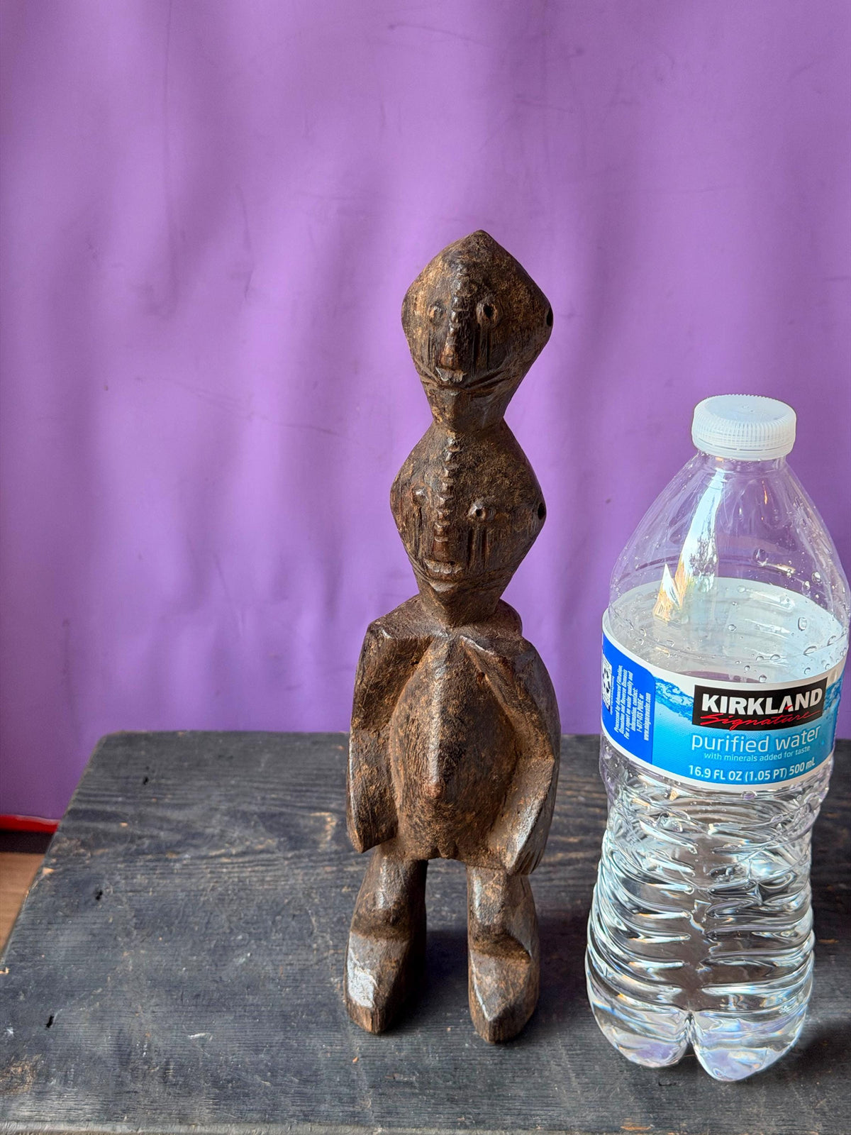 Vintage African Chamba Wood Figure Nigeria Double Headed Tau Sculpture 9.5"