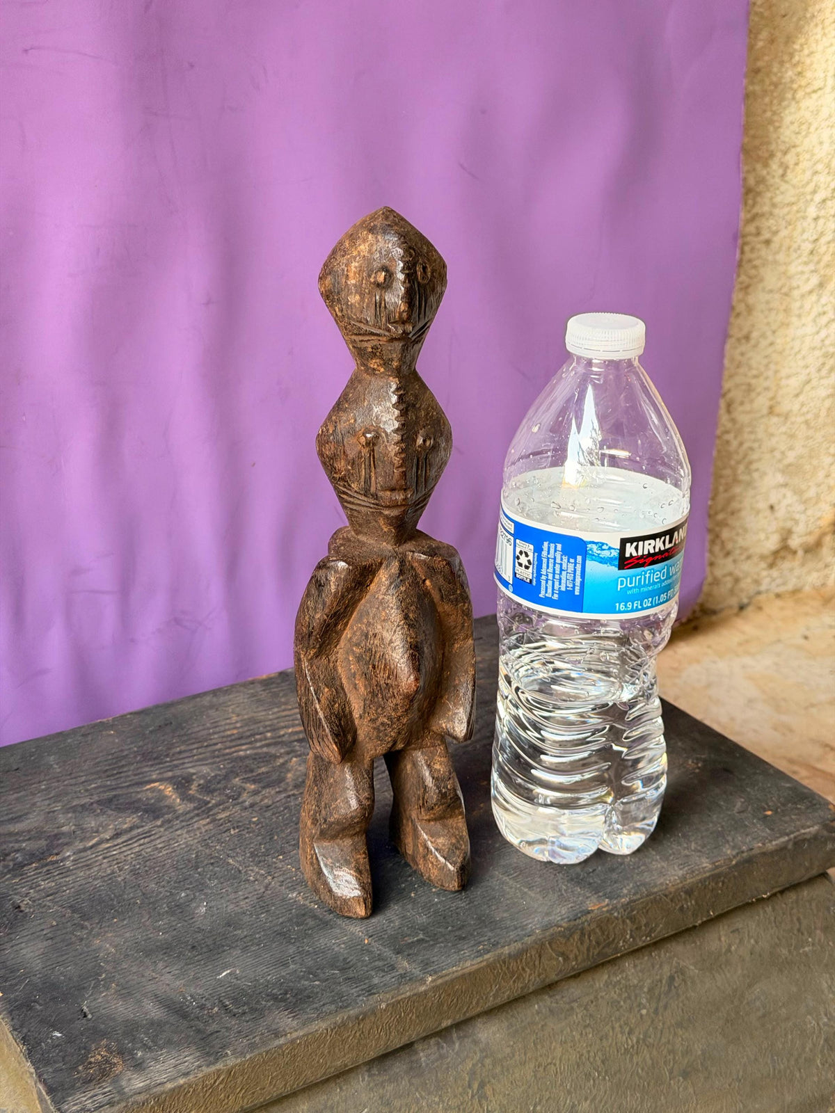 Vintage African Chamba Wood Figure Nigeria Double Headed Tau Sculpture 9.5"
