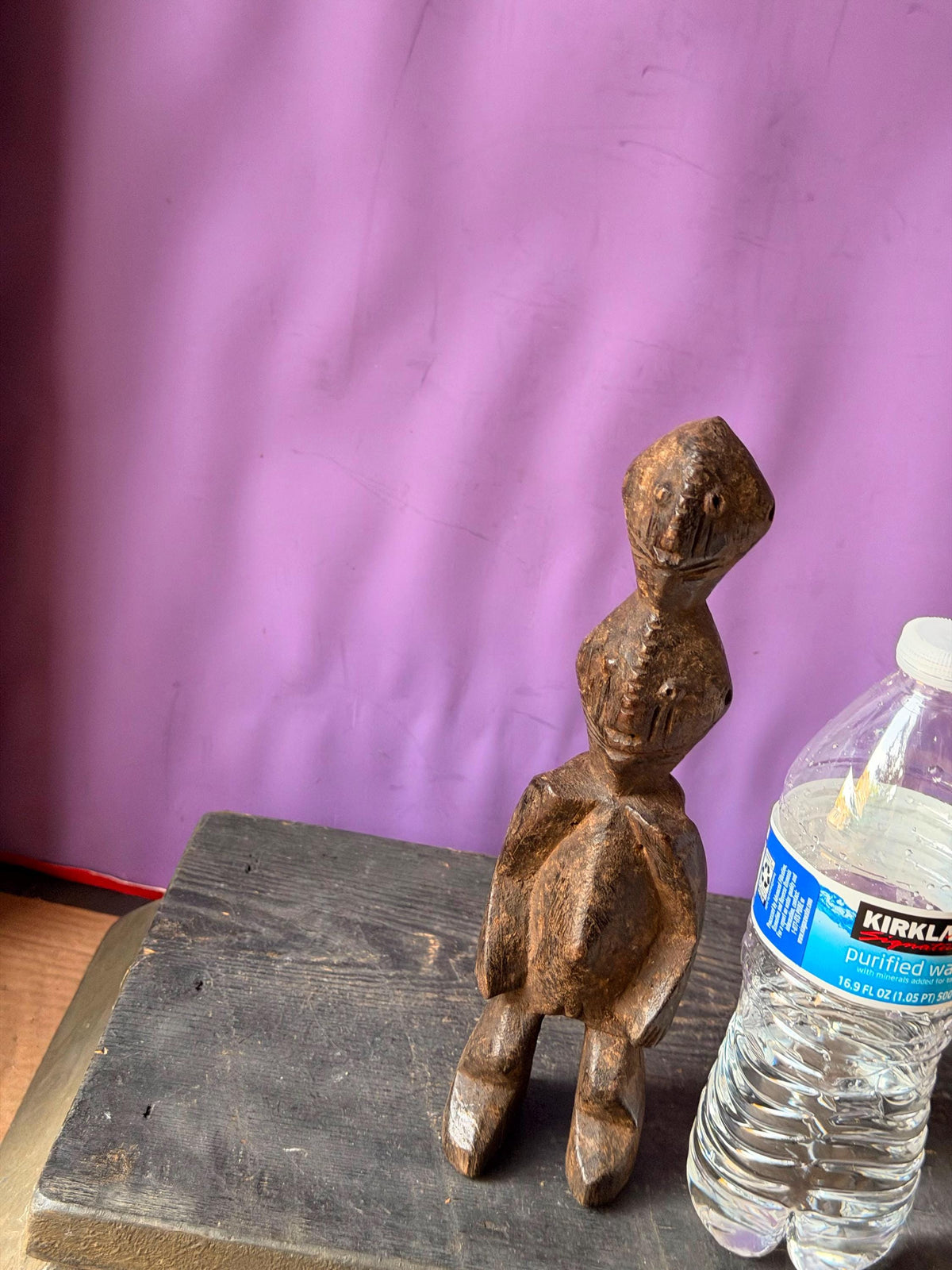 Vintage African Chamba Wood Figure Nigeria Double Headed Tau Sculpture 9.5"