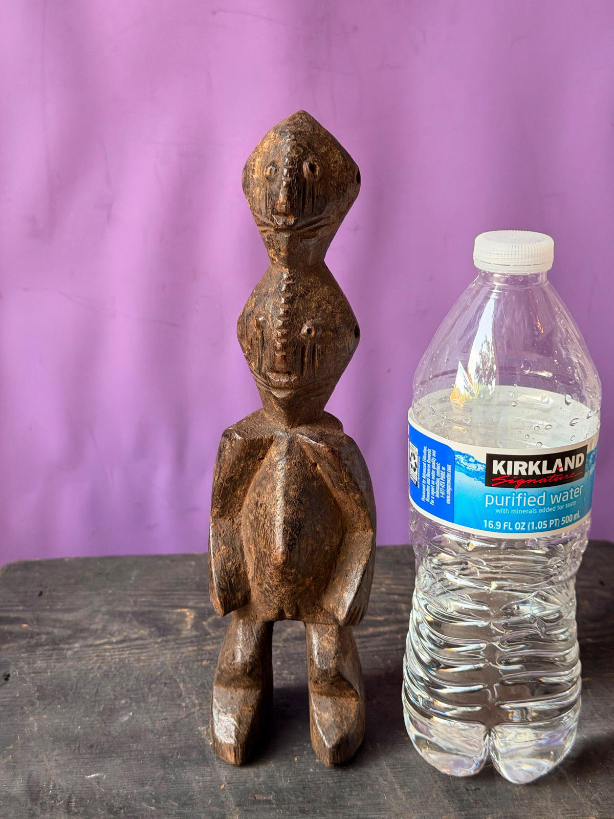 Vintage African Chamba Wood Figure Nigeria Double Headed Tau Sculpture 9.5"