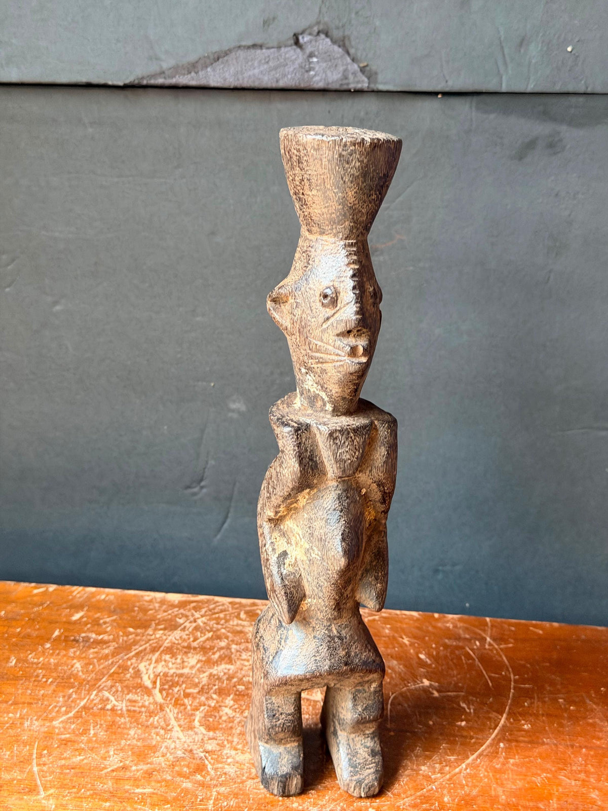 Vintage African Chamba Wood Figure Nigeria Ancestor Tau Shrine Statue 10.5"