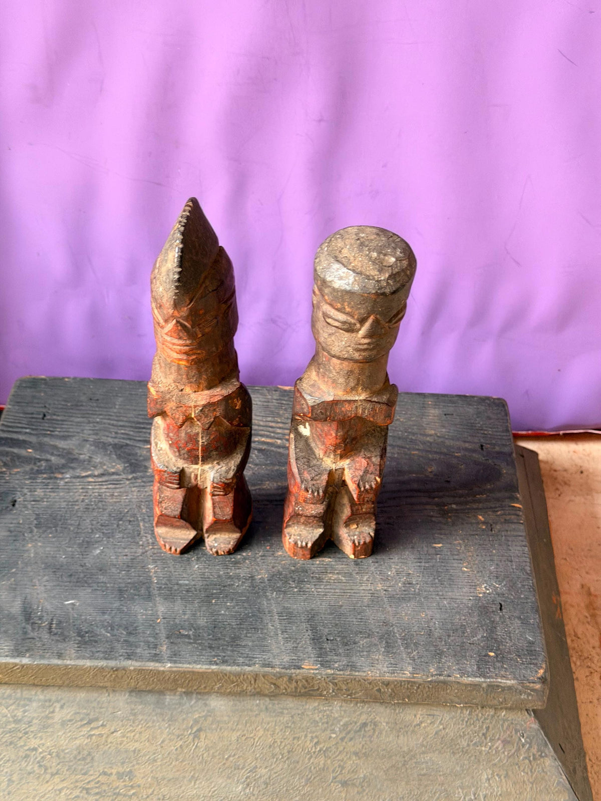 Vintage Yoruba Ere Ibeji Twin Figures Hand Carved Wood Nigeria Pair 9"