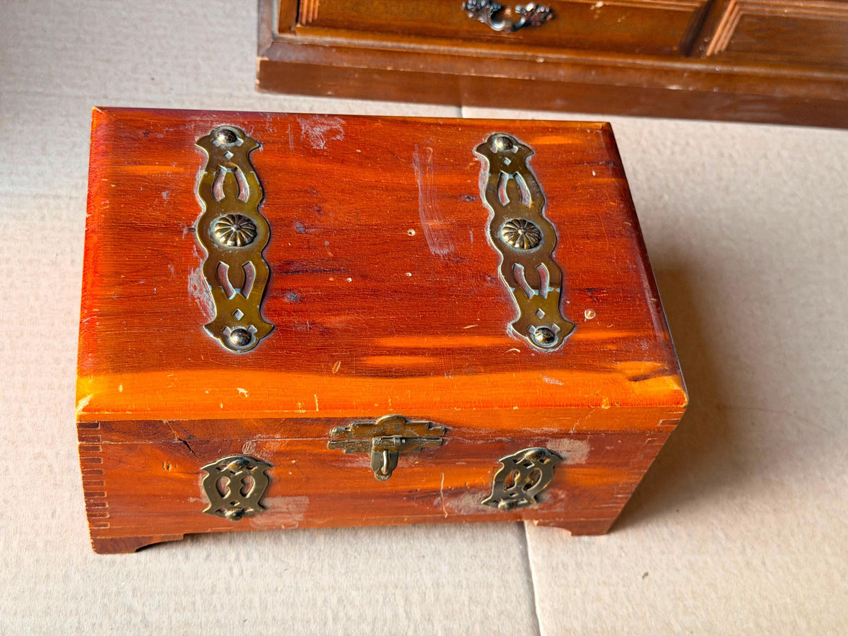 Vintage Hand Painted Indian Octagonal Wooden Jewelry Box Floral Kashmir Style