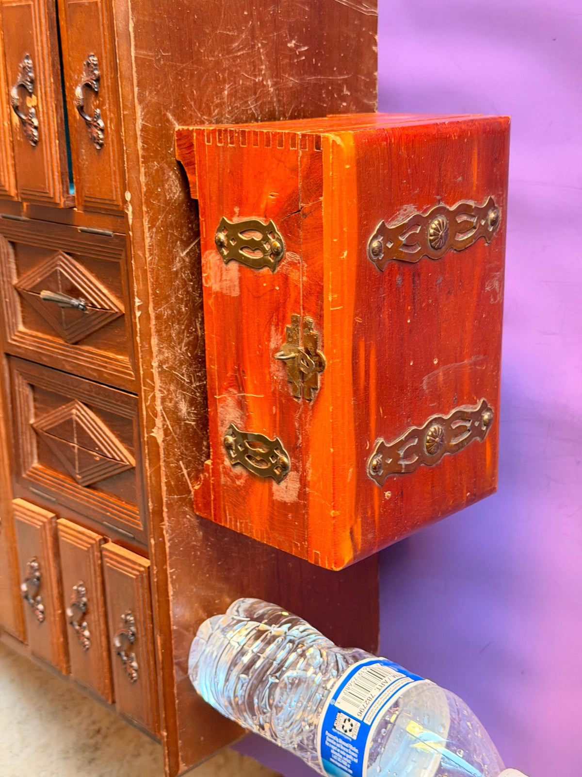 Vintage Hand Painted Indian Octagonal Wooden Jewelry Box Floral Kashmir Style