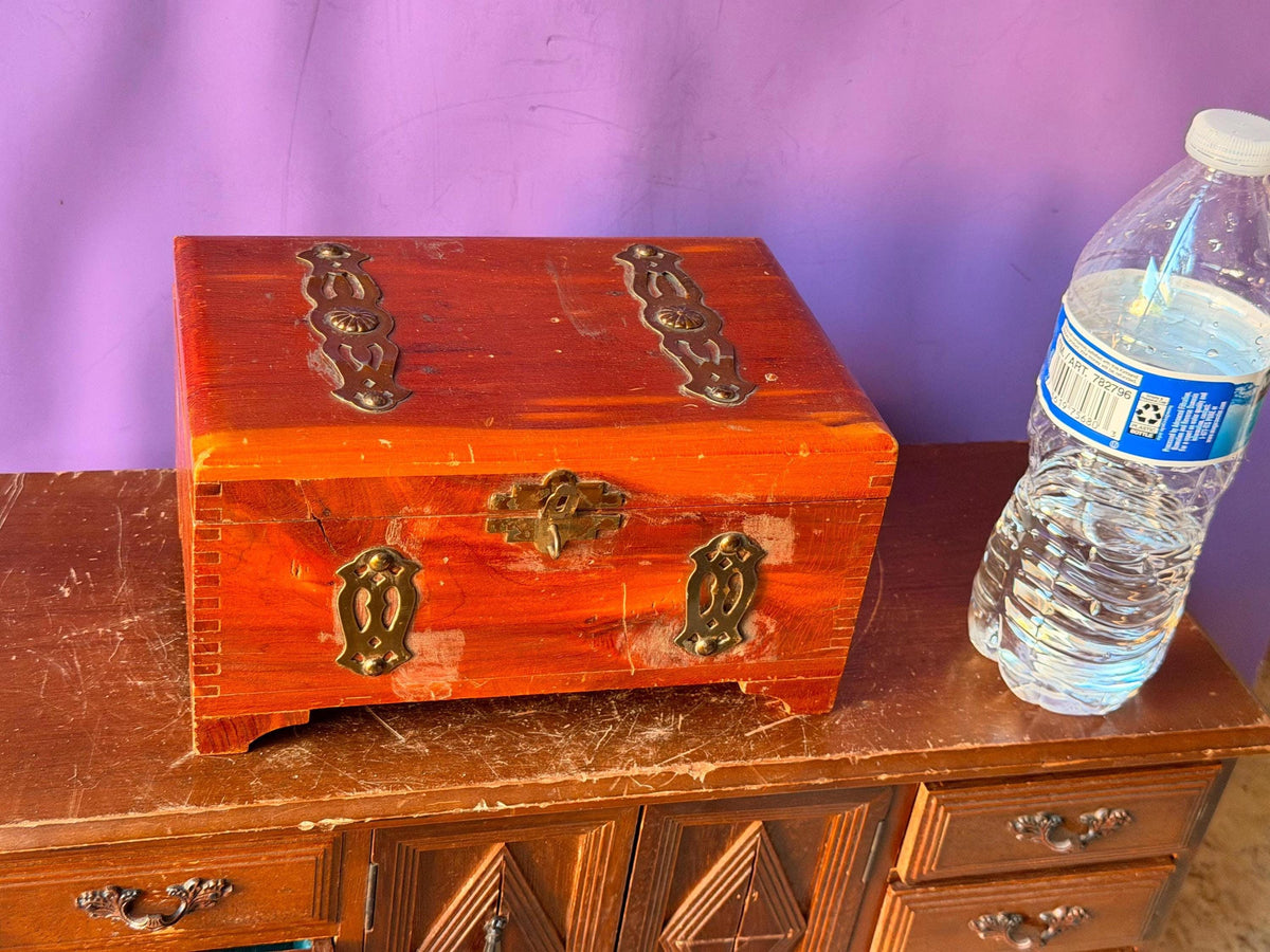 Vintage Hand Painted Indian Octagonal Wooden Jewelry Box Floral Kashmir Style