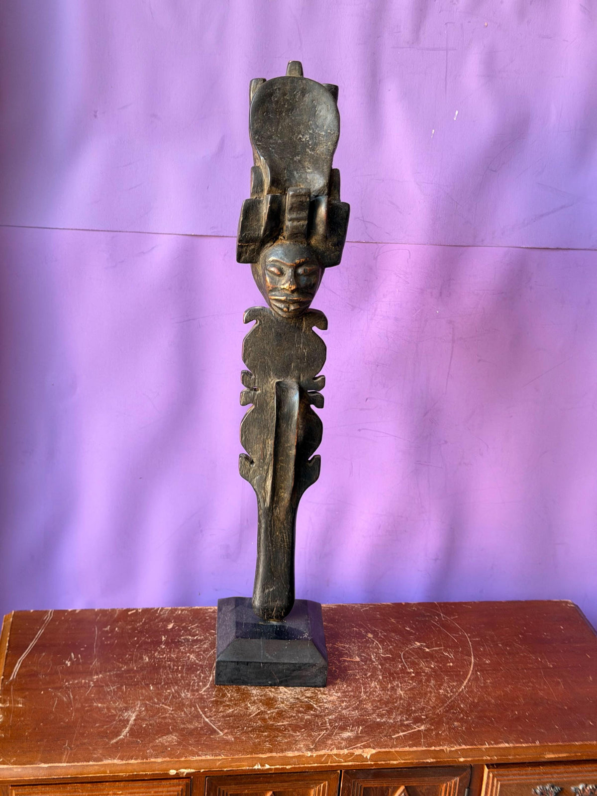 Vintage Chokwe Command Staff with Carved Head (16") | Angola/DRC