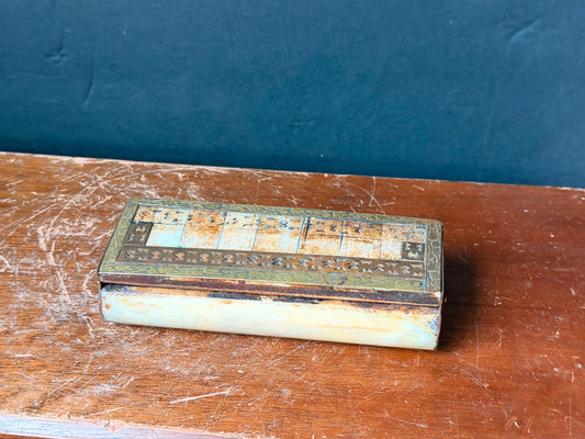 Vintage Boho Brass Filigree Trinket Box Mosaic Jewelry Case 5.8"