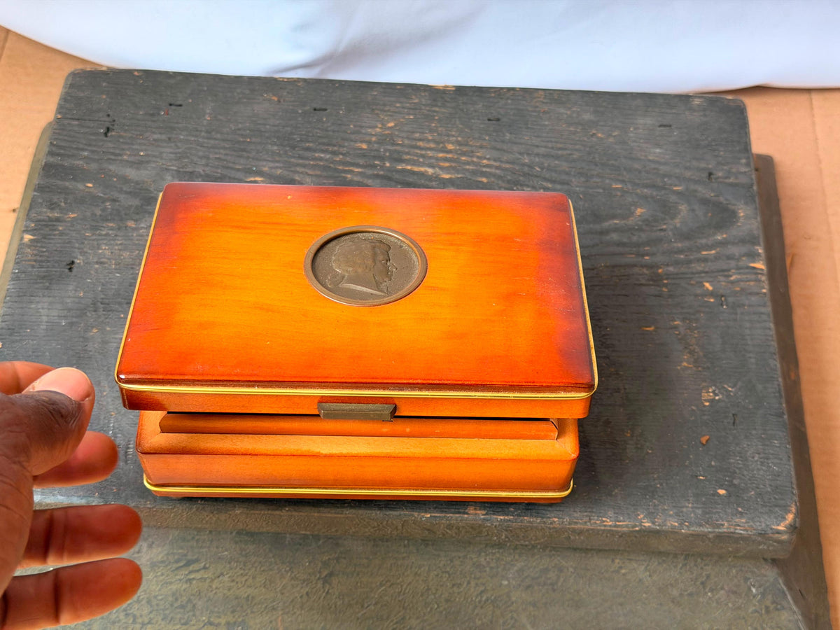 Vintage Austrian Reuge Music Box Mozart Wood Jewelry Trinket Case Vienna 6.2"