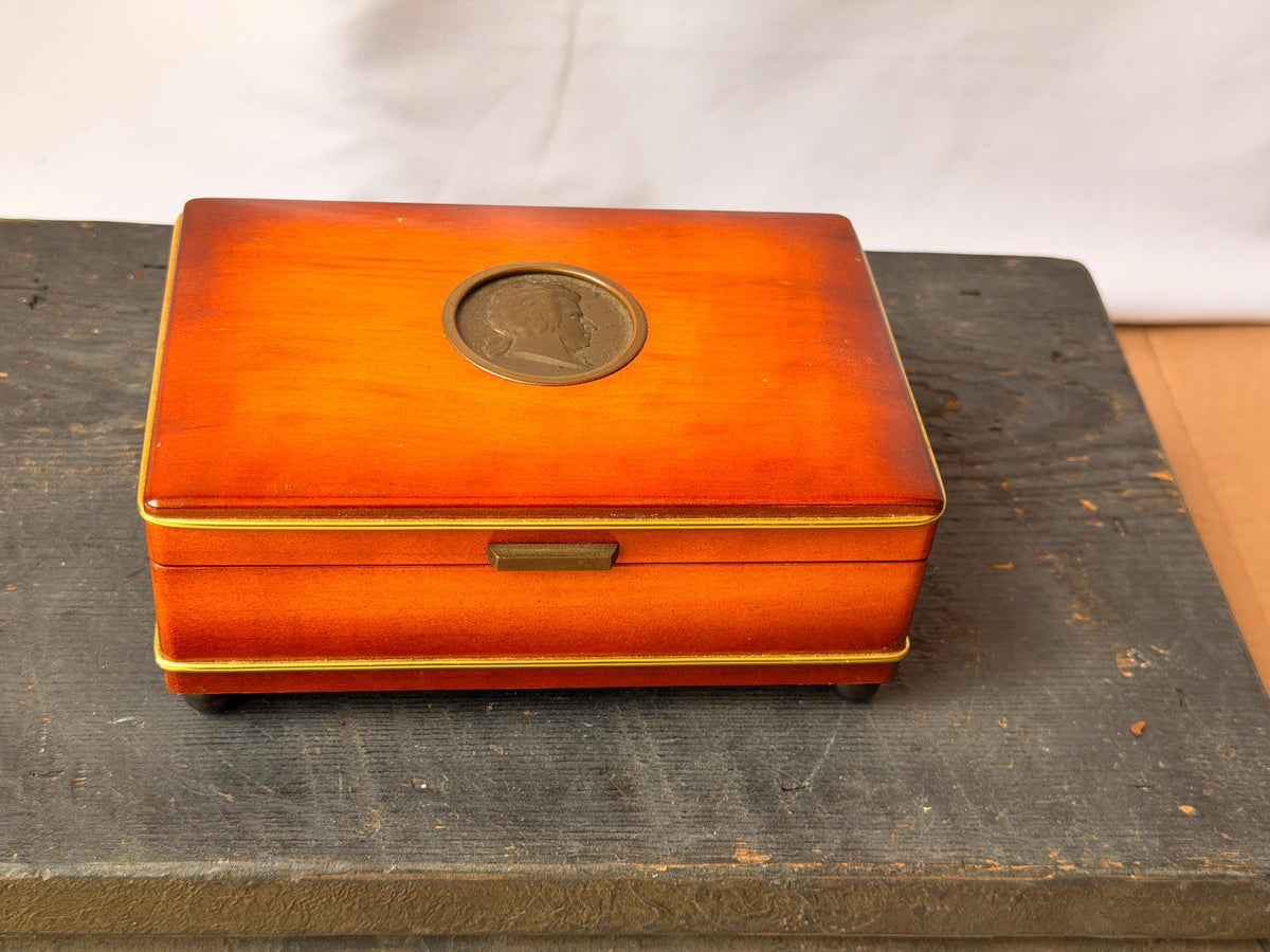 Vintage Austrian Reuge Music Box Mozart Wood Jewelry Trinket Case Vienna 6.2"