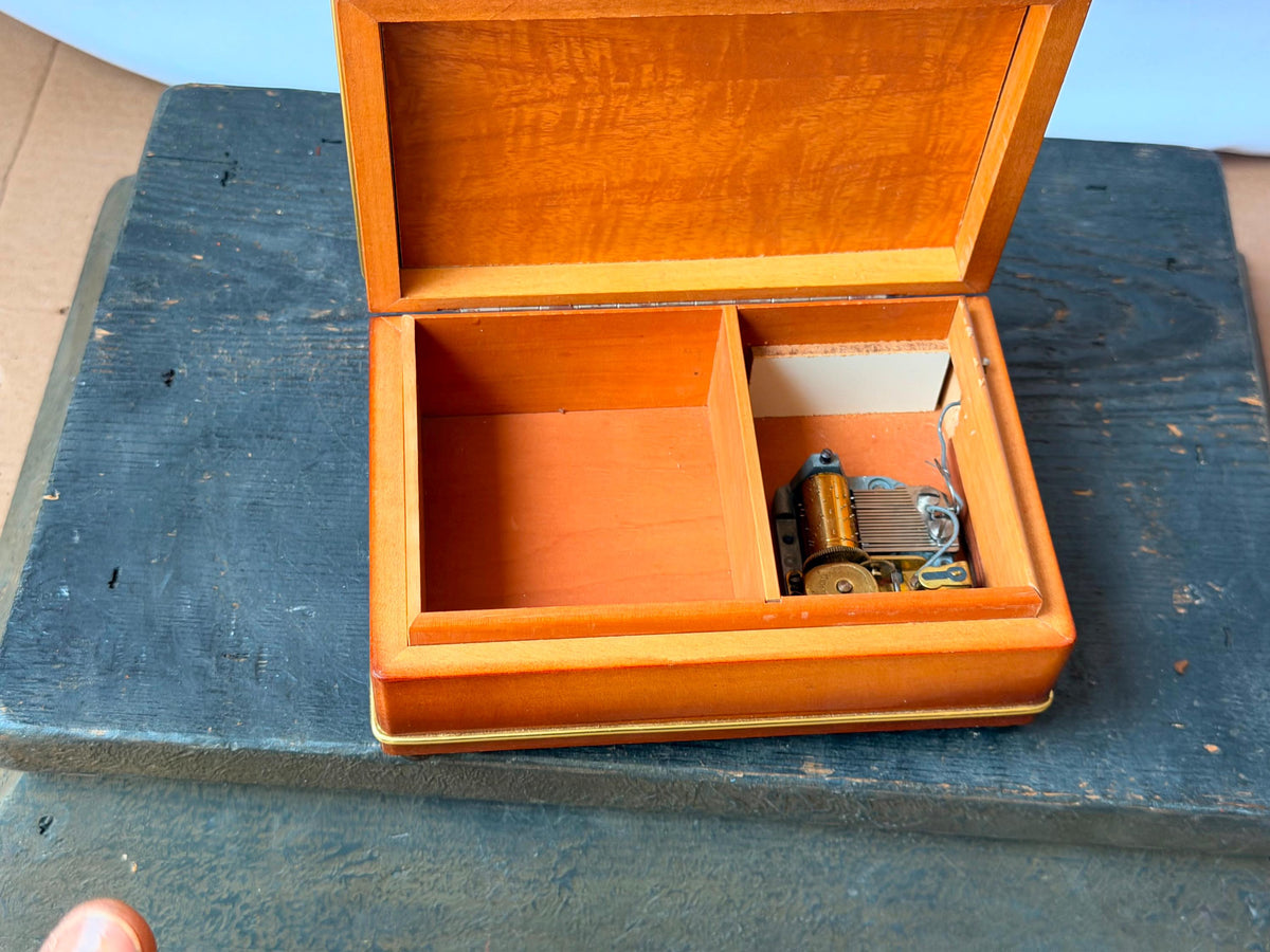 Vintage Austrian Reuge Music Box Mozart Wood Jewelry Trinket Case Vienna 6.2"