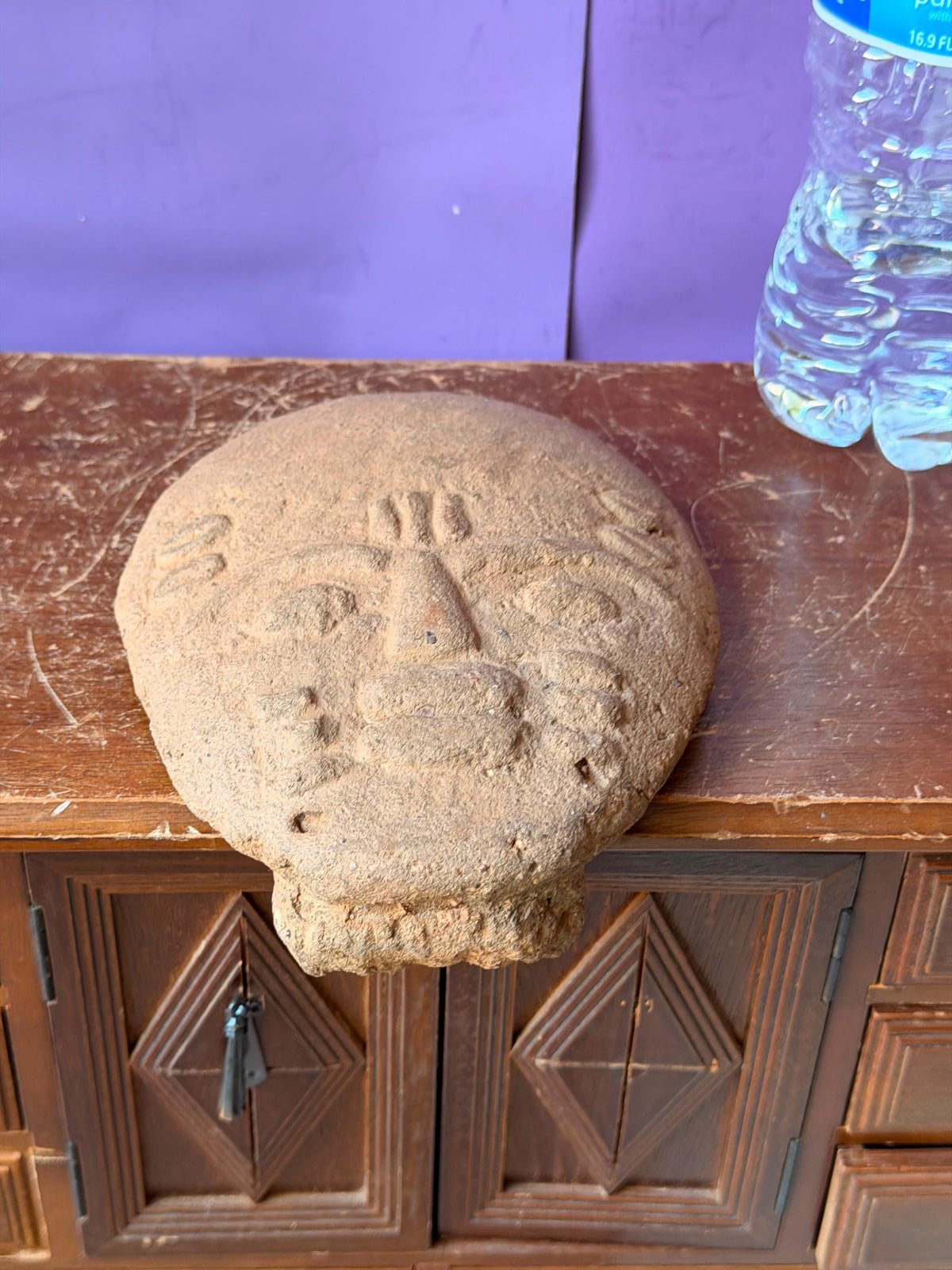 Ashanti Terracotta Head Fragment Ghana Akan Memorial Clay Sculpture on Stand