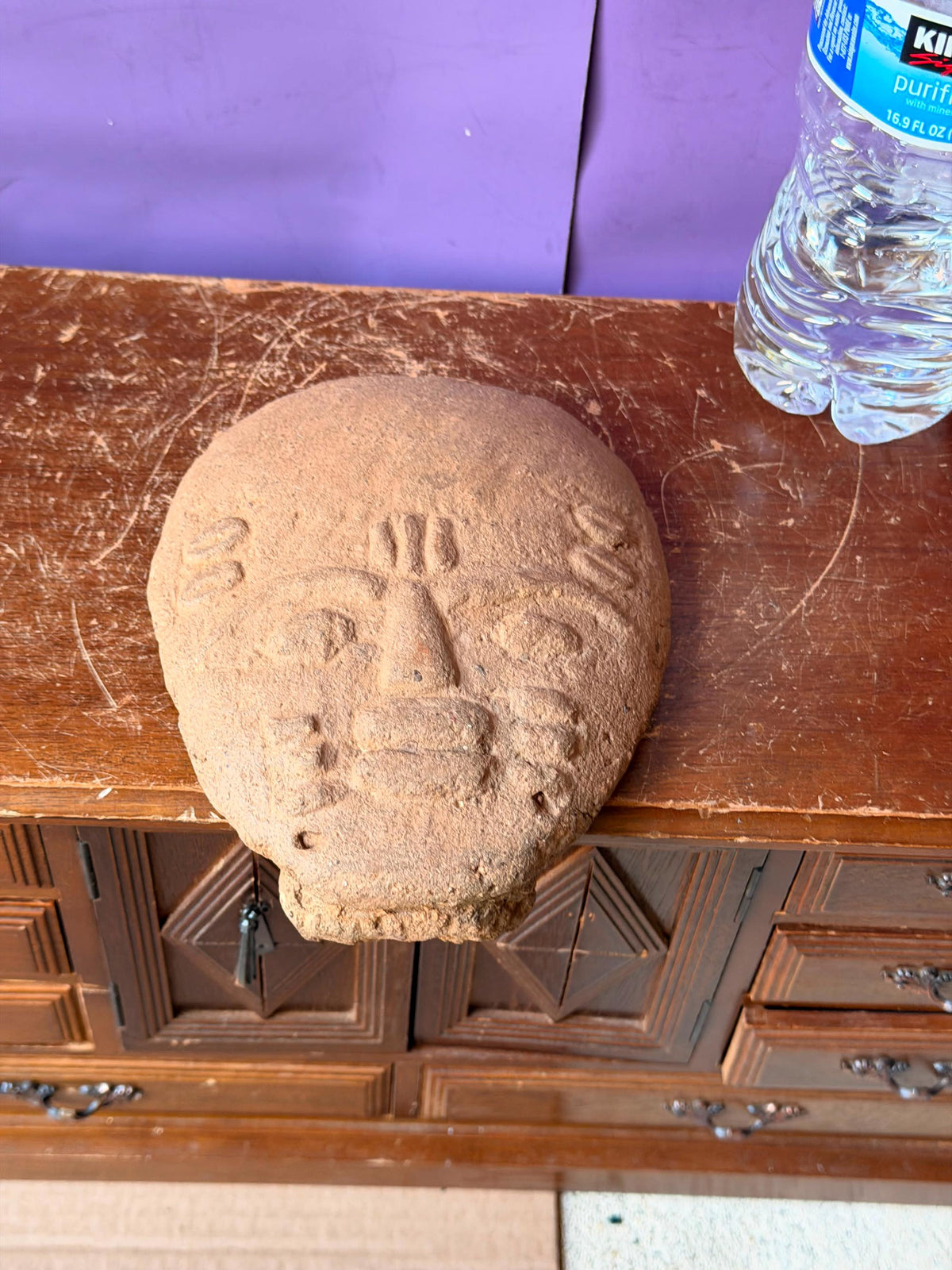 Ashanti Terracotta Head Fragment Ghana Akan Memorial Clay Sculpture on Stand