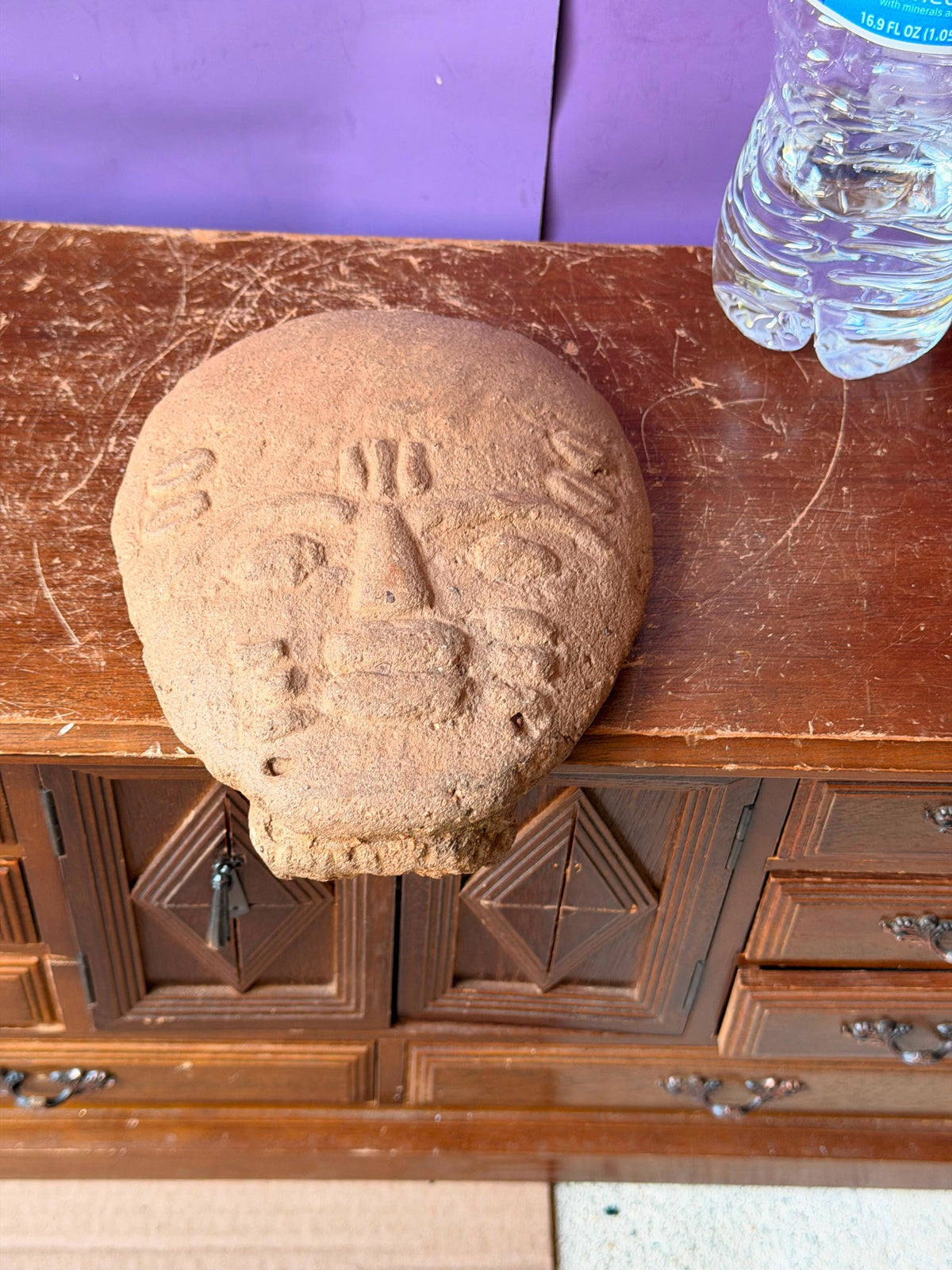 Ashanti Terracotta Head Fragment Ghana Akan Memorial Clay Sculpture on Stand