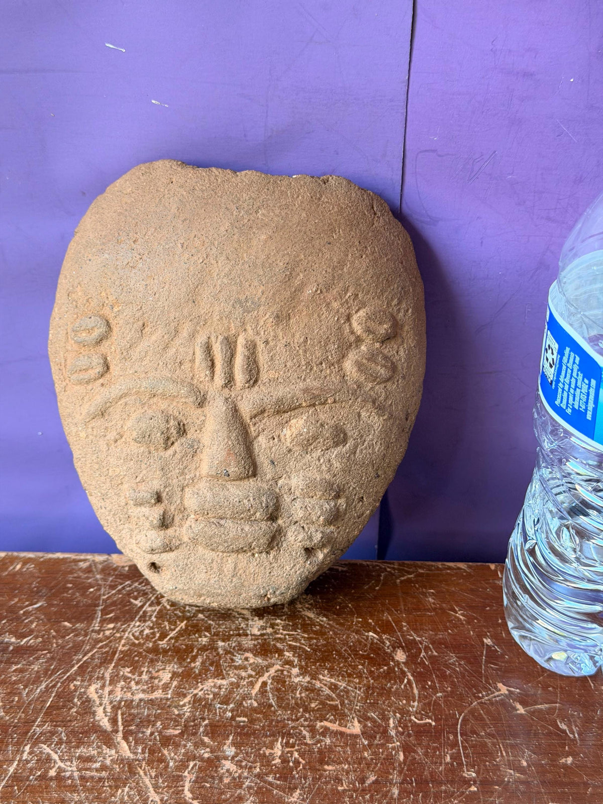 Ashanti Terracotta Head Fragment Ghana Akan Memorial Clay Sculpture on Stand