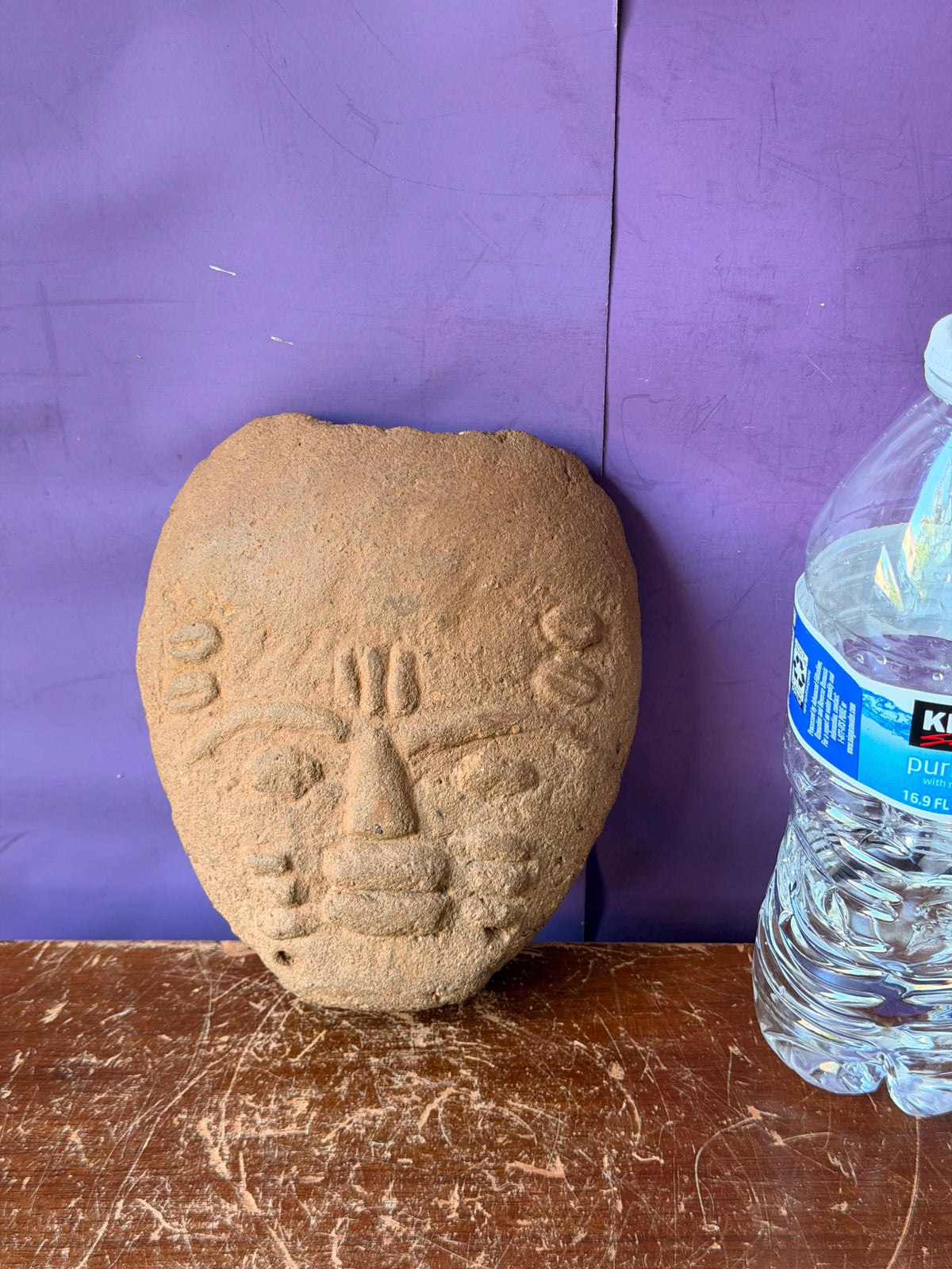 Ashanti Terracotta Head Fragment Ghana Akan Memorial Clay Sculpture on Stand