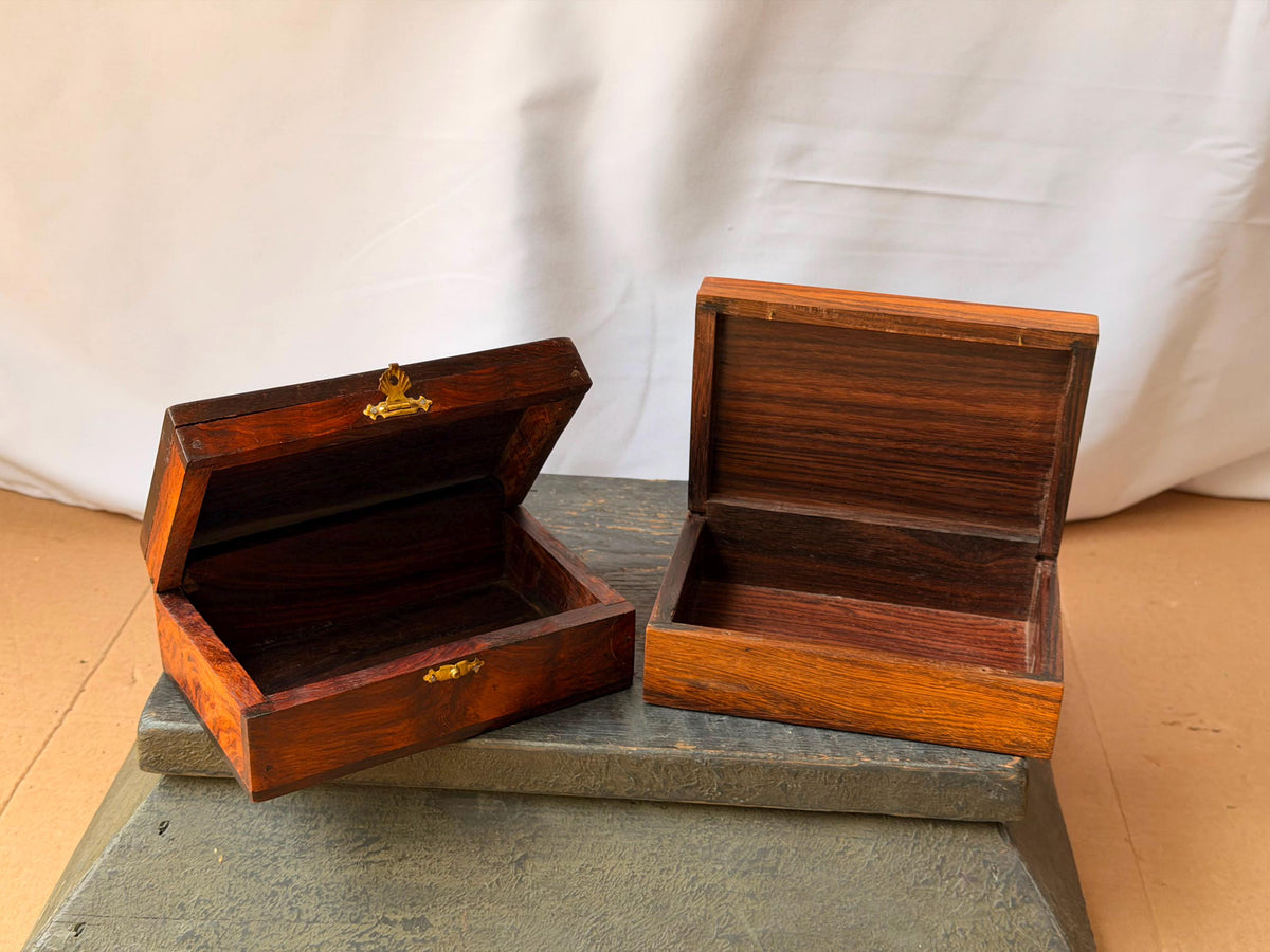 Vintage Indian Wood Marquetry Box Set Elephant & Court Musician Keepsake 6"