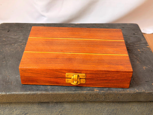 Vintage Indian Sheesham Wood Backgammon Set Brass Inlay Travel Game Box 7"
