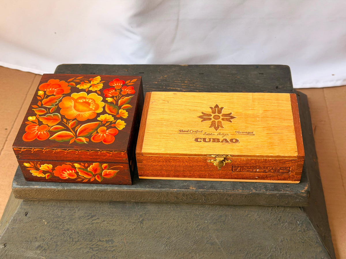 Vintage Eastern Europe Lacquer & Nicaraguan Wood Valet Box Set 2pc