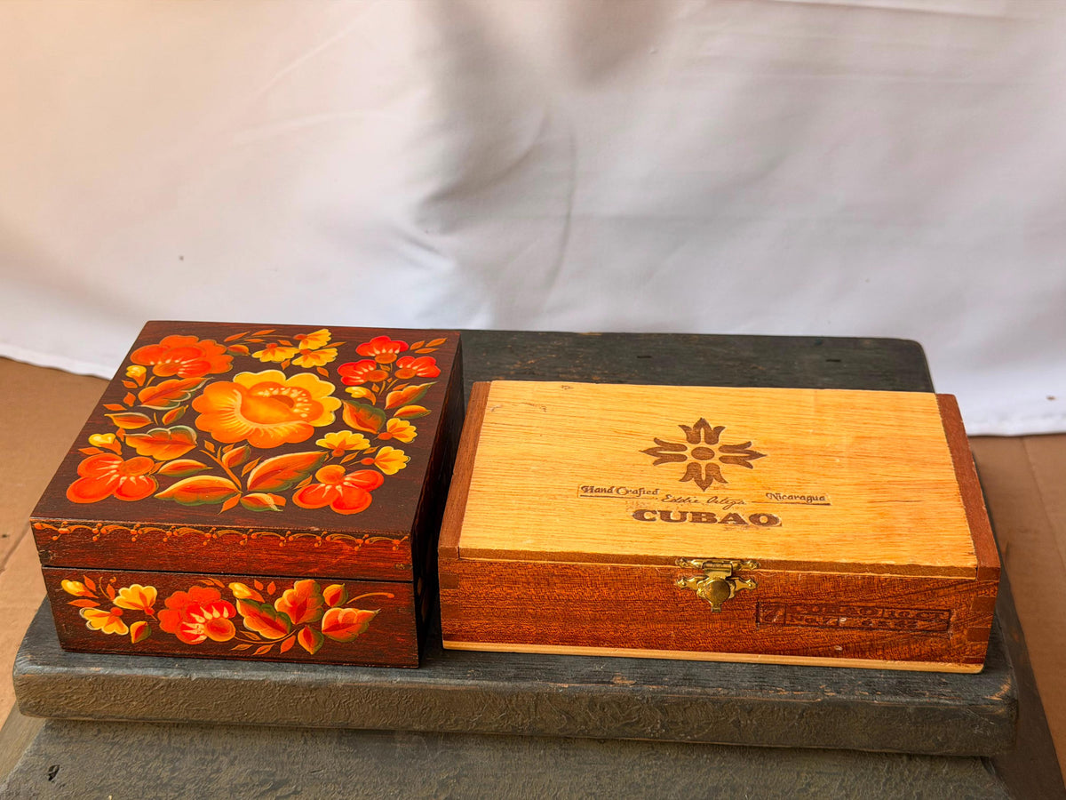 Vintage Eastern Europe Lacquer & Nicaraguan Wood Valet Box Set 2pc
