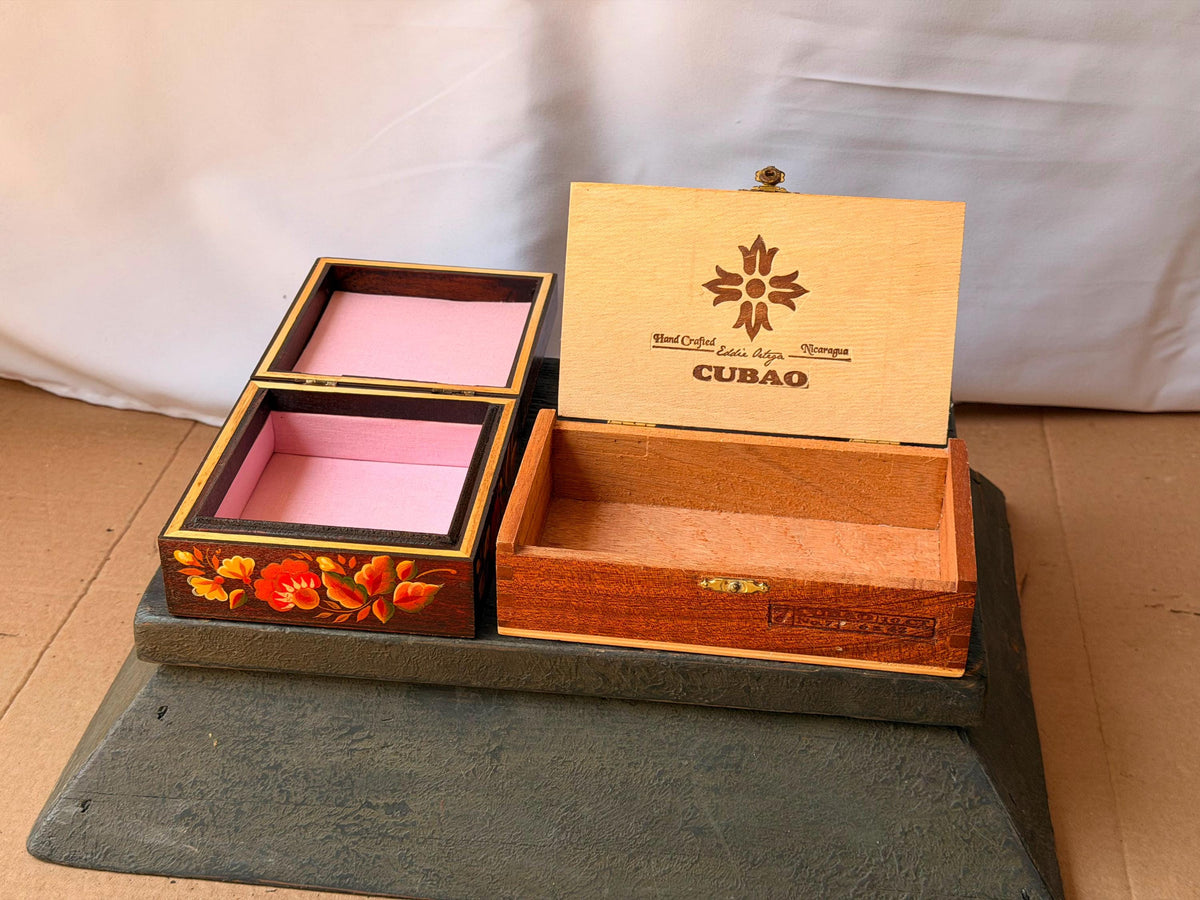 Vintage Eastern Europe Lacquer & Nicaraguan Wood Valet Box Set 2pc