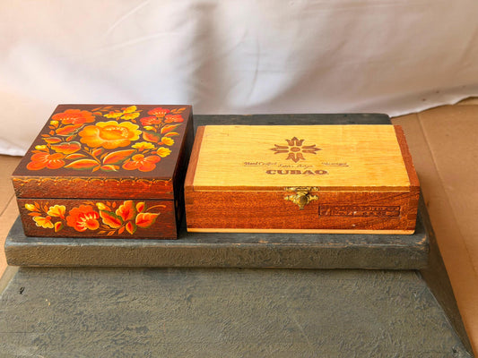 Vintage Eastern Europe Lacquer & Nicaraguan Wood Valet Box Set 2pc