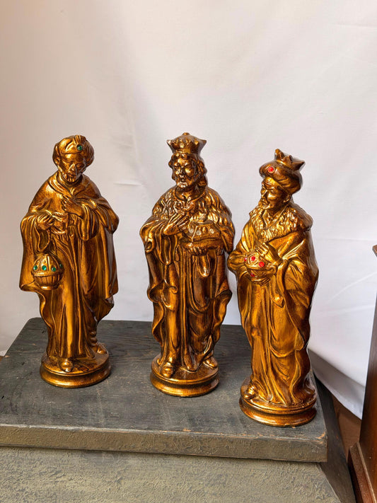 Vintage Japanese Gold Three Kings Wise Men Nativity Set HF Co Jeweled 10"