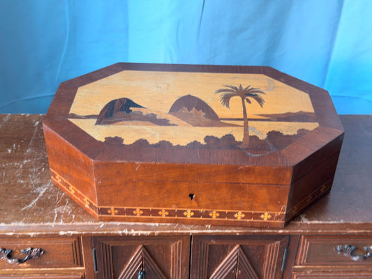 Vintage Brazilian Marquetry Wood Box - Sugarloaf Mountain Rio 10"