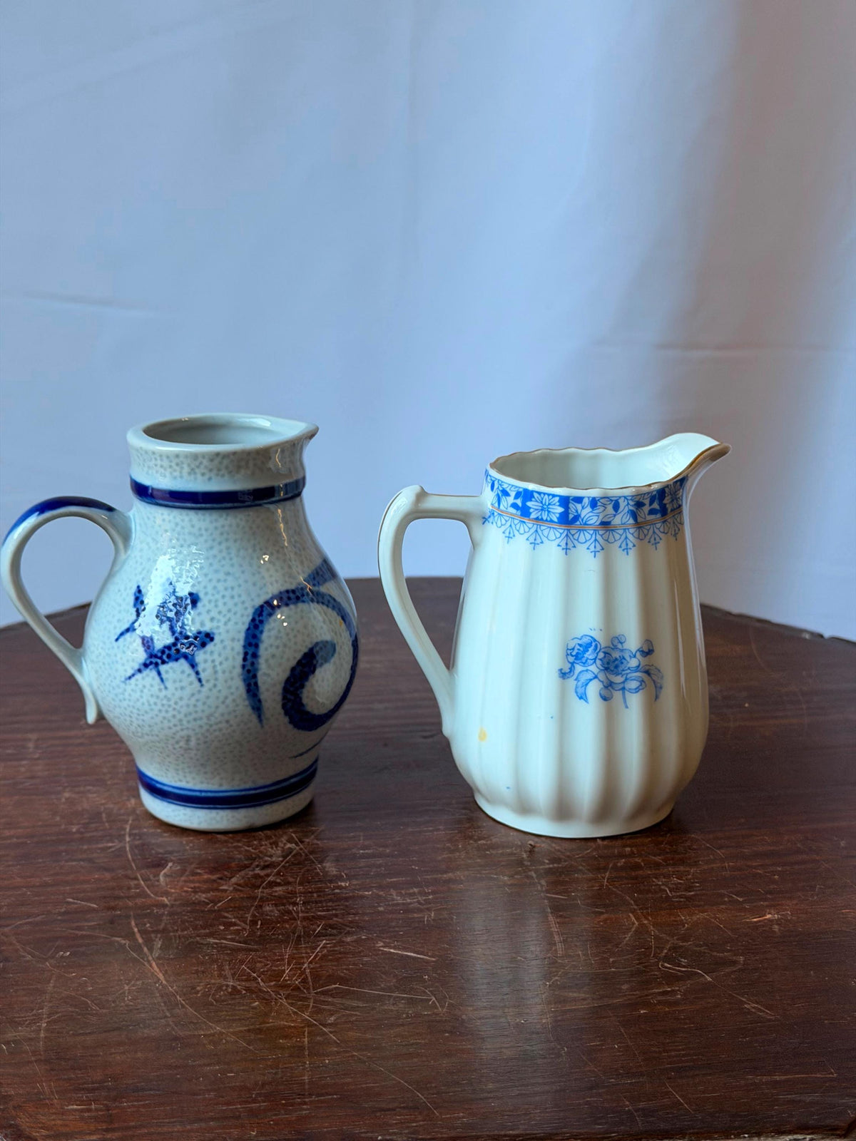 Vintage Blue Ceramic Pitcher Set Salt Glaze Stoneware Porcelain 4.5"