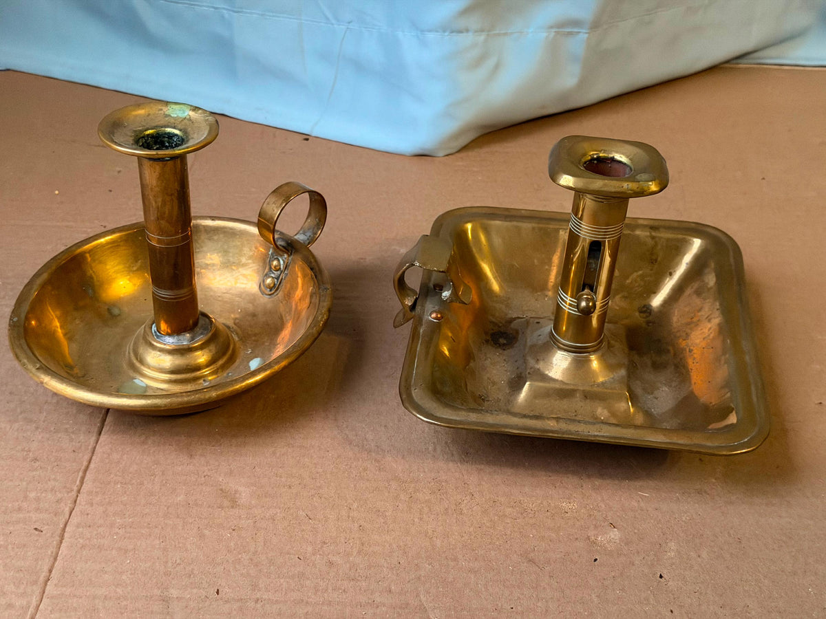 Vintage Brass Chamberstick Candle Holder Set Push Up Ejector 7.5"