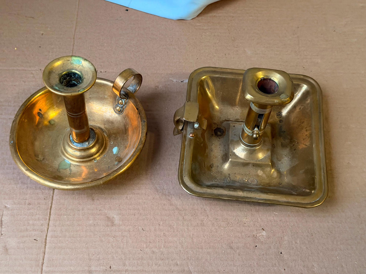 Vintage Brass Chamberstick Candle Holder Set Push Up Ejector 7.5"
