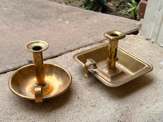 Vintage Brass Chamberstick Candle Holder Set Push Up Ejector 7.5"