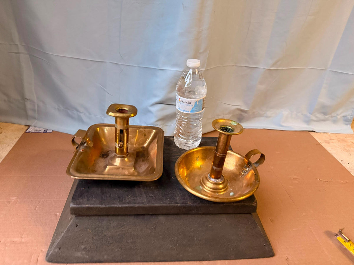 Vintage Brass Chamberstick Candle Holder Set Push Up Ejector 7.5"